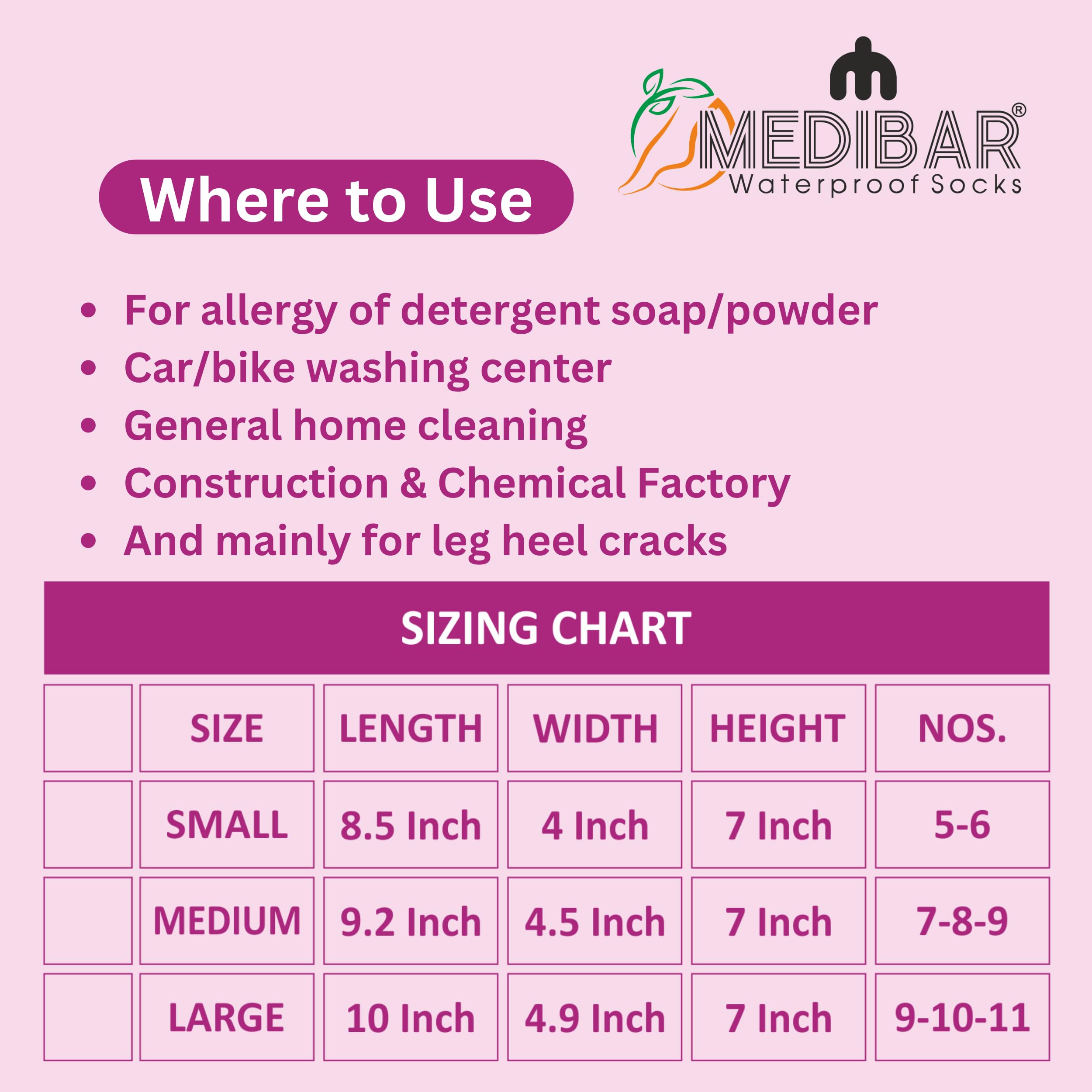 MEDIBAR Anti-Heel Full Length Waterproof Rubber Socks - Moisturizing Silicone Heel Pain Relief Socks for Men & Women (Size Medium 7-9) Pink - Ideal for Dry Cracked Heels, Diabetic Foot Care & Overnight Moisturizing Therapy