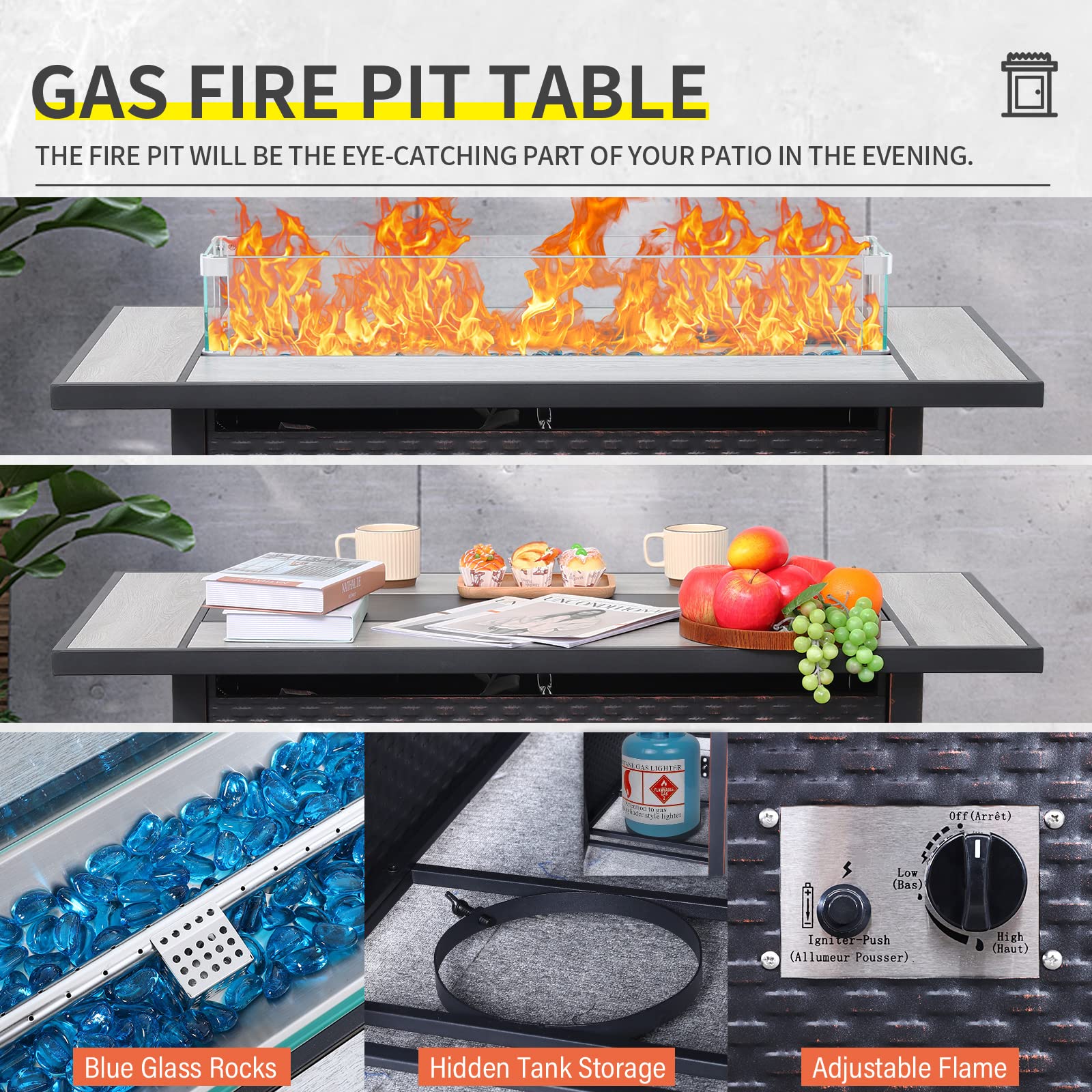7-Piece Wicker Patio Furniture Set - PE Rattan Outdoor Sectional Sofa with Fire Pit Table, Non-Slip Cushions & Cover (Light Grey) - Perfect for Backyard, Garden, Poolside & Outdoor Entertaining