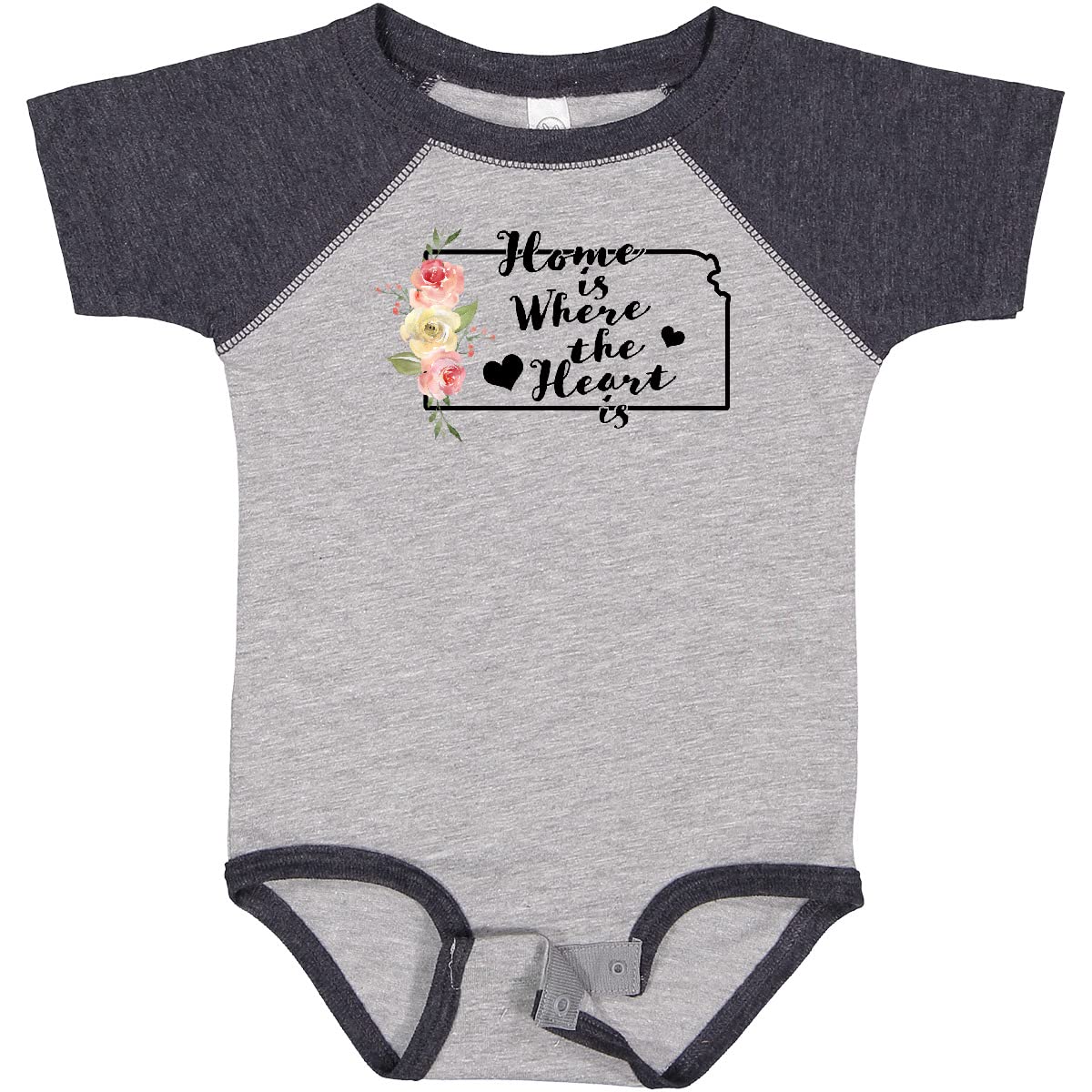 Inktastic Kansas Home Where The Heart Is - Watercolor Floral Baby Bodysuit | Cute Infant Onesie for Newborns, Photo Shoots & Family Outings