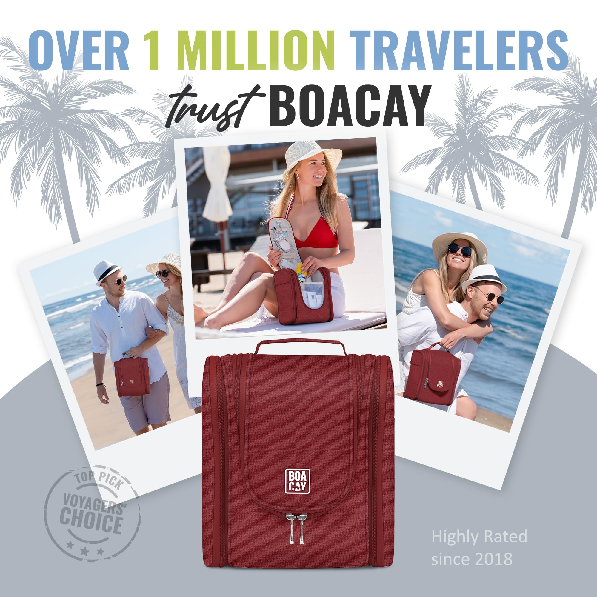 BOACAY Hanging Travel Toiletry Bag for Women & Men - Waterproof Makeup Organizer with Hooks, Cosmetic & Bathroom Storage Pouch - Perfect for Camping, Gym, Business Trips & Vacation Essentials