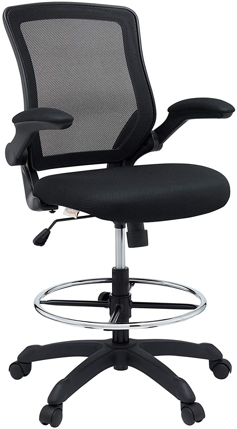 Modway Veer Ergonomic Office Chair & Drafting Chair Set - Adjustable Height, Swivel, Black - Perfect for Home Office, Gaming & Workspace