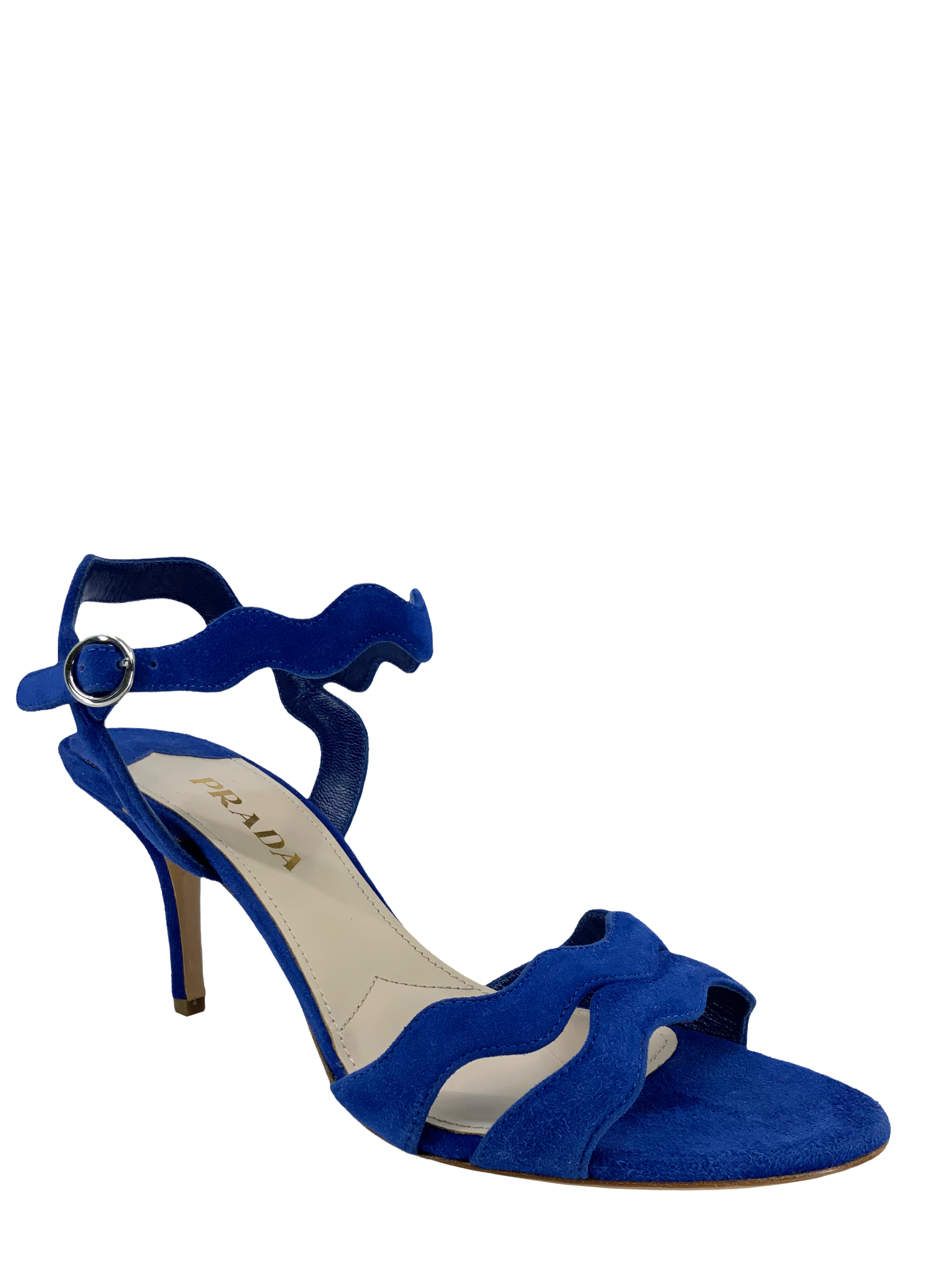 Prada Wavy Strap Scalloped Suede Sandals Women's Size 7 | New Luxury Designer Heels for Summer Outfits & Beach Weddings