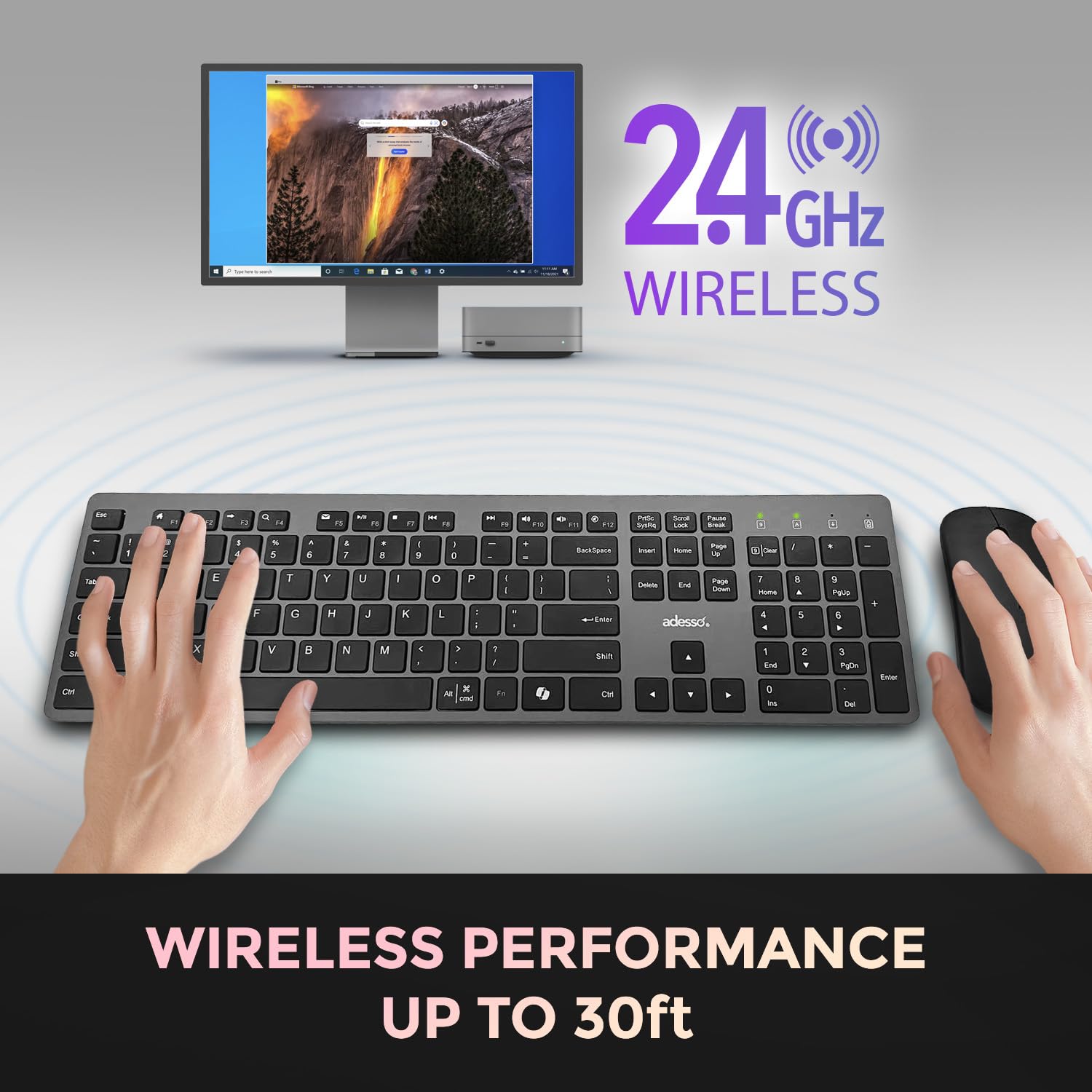 Adesso Wireless Scissor Switch Keyboard and Mouse Combo with Copilot AI Hotkey - Multi-OS Compatible for Mac/Windows, Quiet Typing, 2.4GHz USB Dongle - Perfect for Office Work, Gaming, and Home Computing