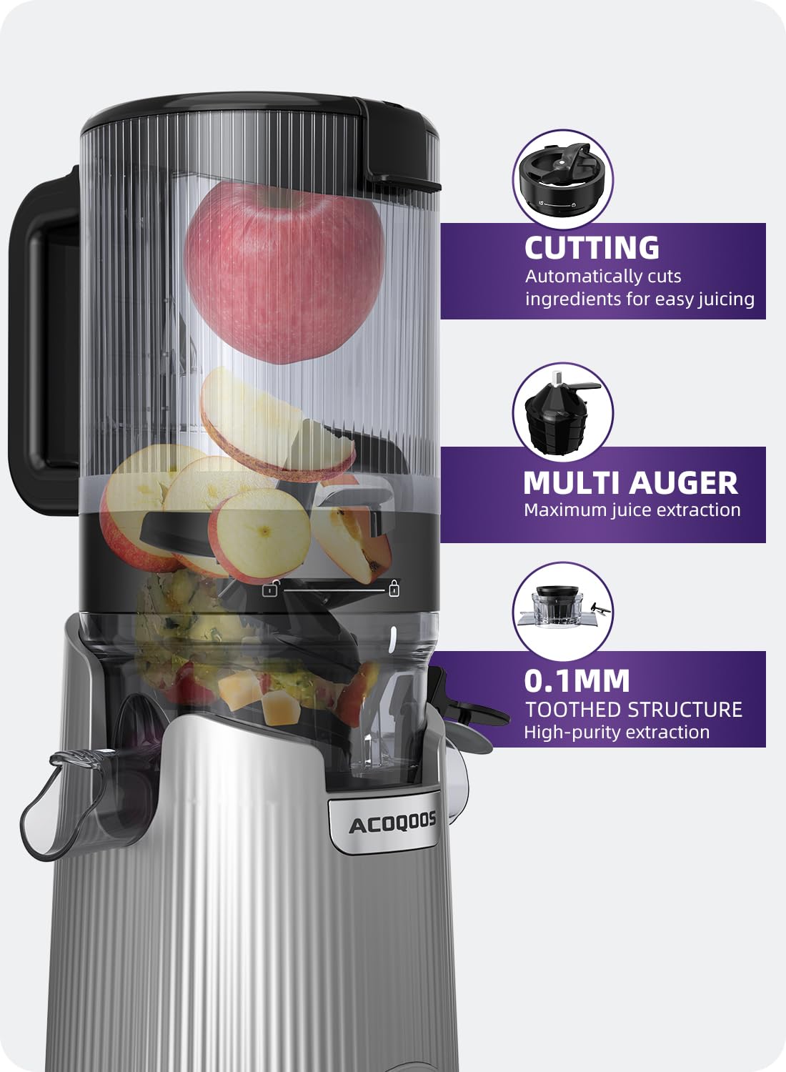 ACOQOOS Slow Masticating Juicer for Fruits & Vegetables - 5.3