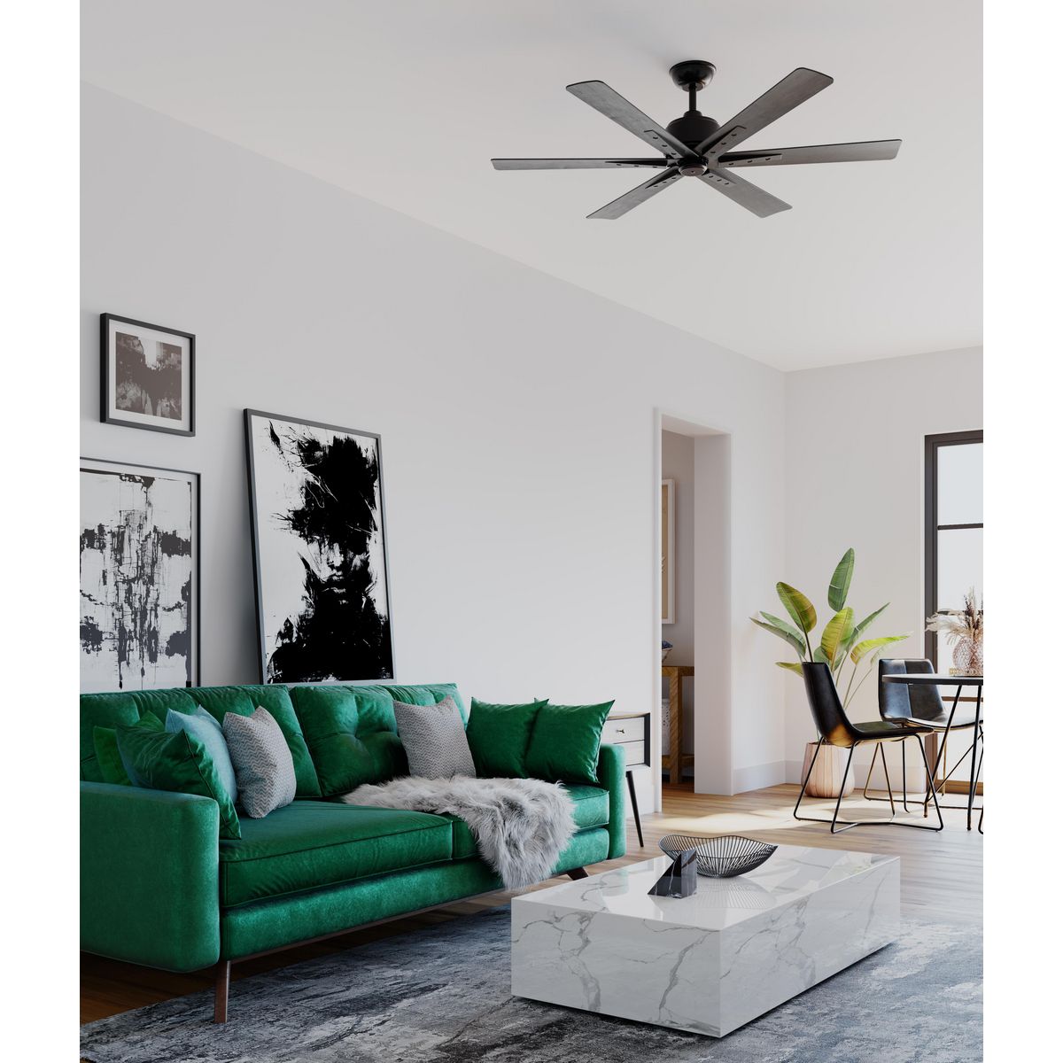 Brazas Collection 56 Inch 6 Blade Ceiling Fan with Remote Control - Modern Low Profile Flush Mount Design for Bedroom, Living Room, and Office