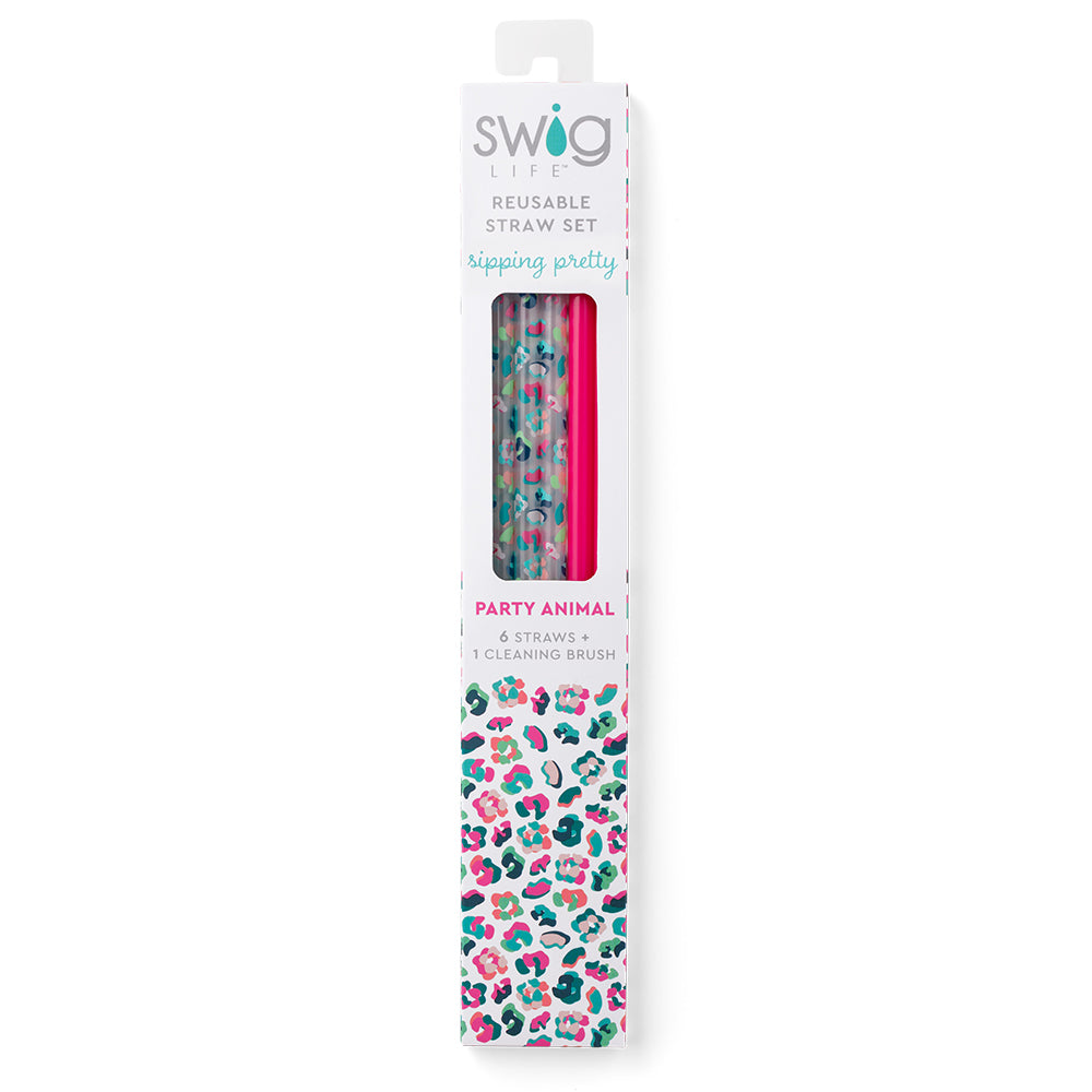 Eco-Friendly Party Animal Hot Pink Reusable Straw Set - Perfect for Birthday Parties, Bachelorette Events & Summer Cocktails