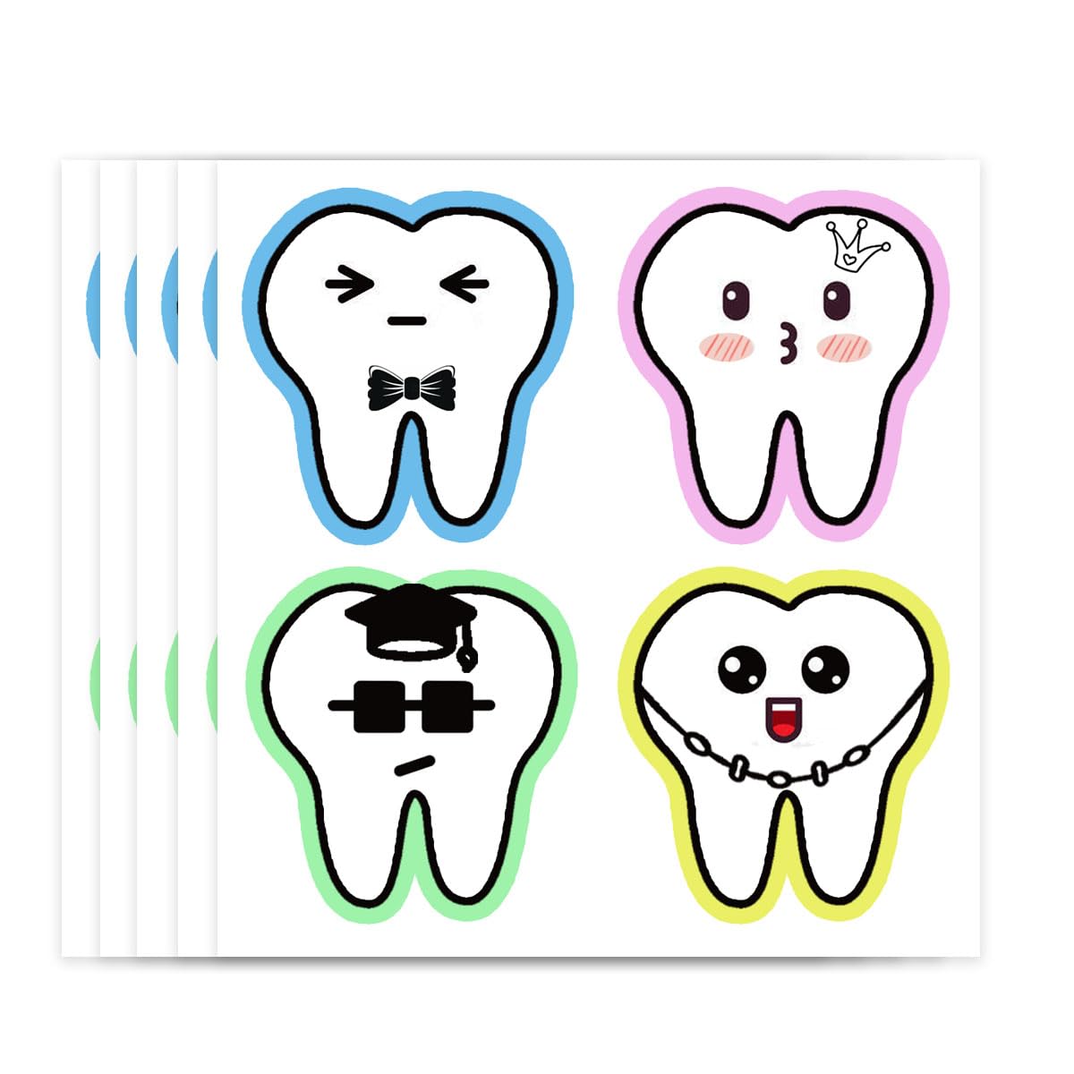 Happy Tooth Shaped Stickers - 200 Pcs Funny Dental Stickers for Kids, Classroom Rewards, Party Favors, Office & Car Decor - 2.5 Inch Adhesive Teeth Decals for Windows, Walls & Laptops - Perfect for Dental Health Month & School Activities