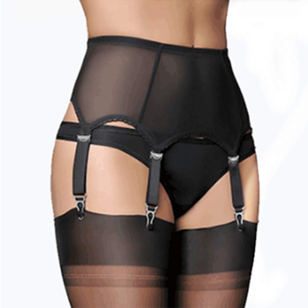 Sexy Women's Mesh Garter Belt - High Waist Suspender Belt with 6 Metal Clips for Stockings & Lingerie | Perfect for Bridal, Boudoir & Special Occasions