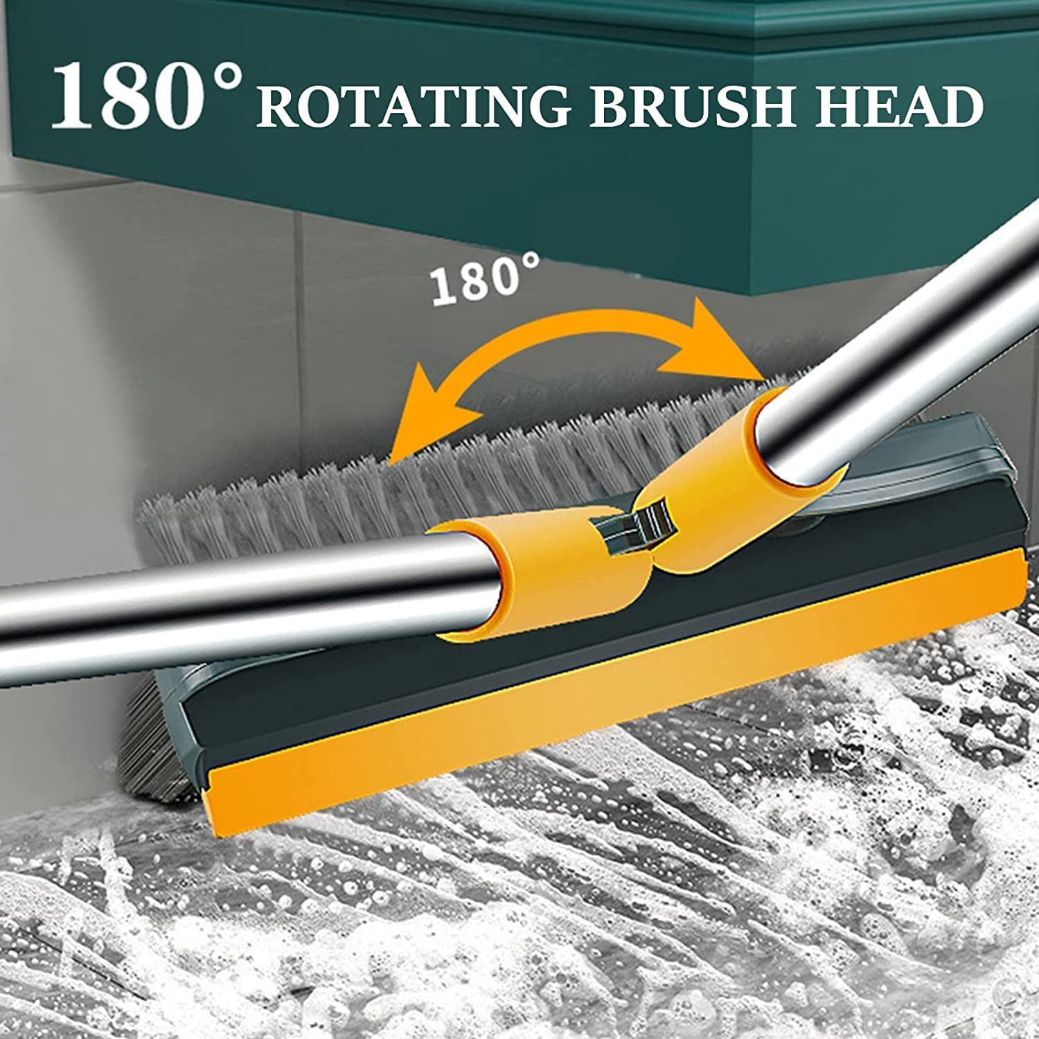 Antson Bathroom Cleaning Brush with Wiper - Long Handle Tile and Floor Scrub Brush for Shower, Bathtub, and Grout Cleaning - Bathroom Floor Cleaner Brush for Tiles, Sinks, and Hard-to-Reach Areas