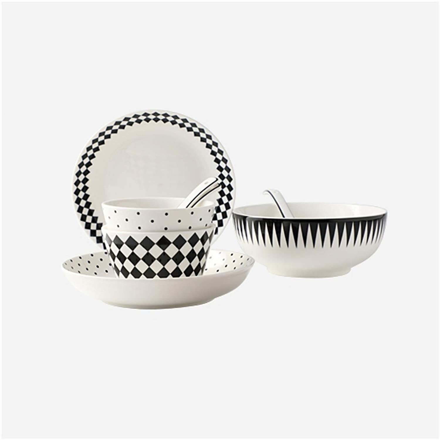 10-Piece Ceramic Dinnerware Set for 2 - Geometric Pattern Plates, Bowls & Snack Dishes - Elegant Kitchen Serveware for Dining & Entertaining (Color: B)