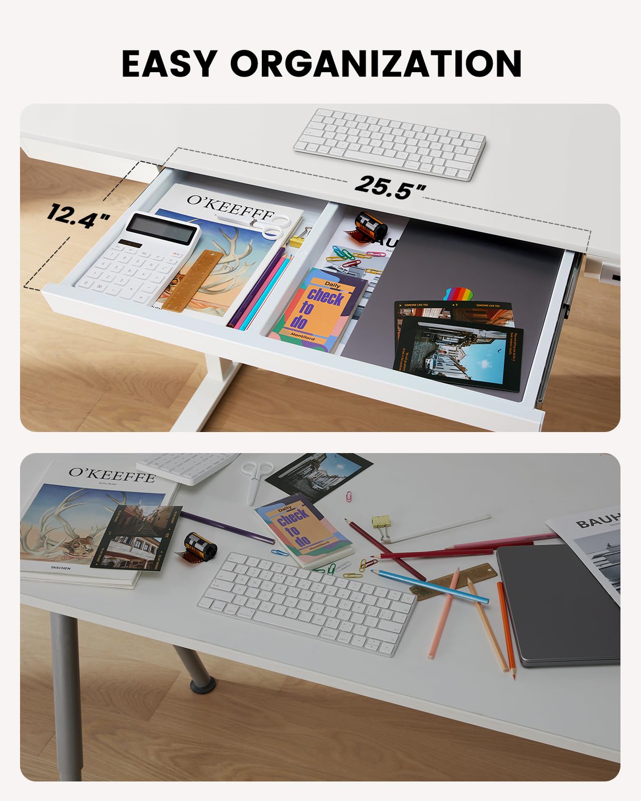 ErGear 48 x 24 Inch Electric Standing Desk with Drawers & USB Ports - Adjustable Height Wooden Computer Desk for Home Office (White) | Perfect for Remote Work, Gaming Setup & Study Space