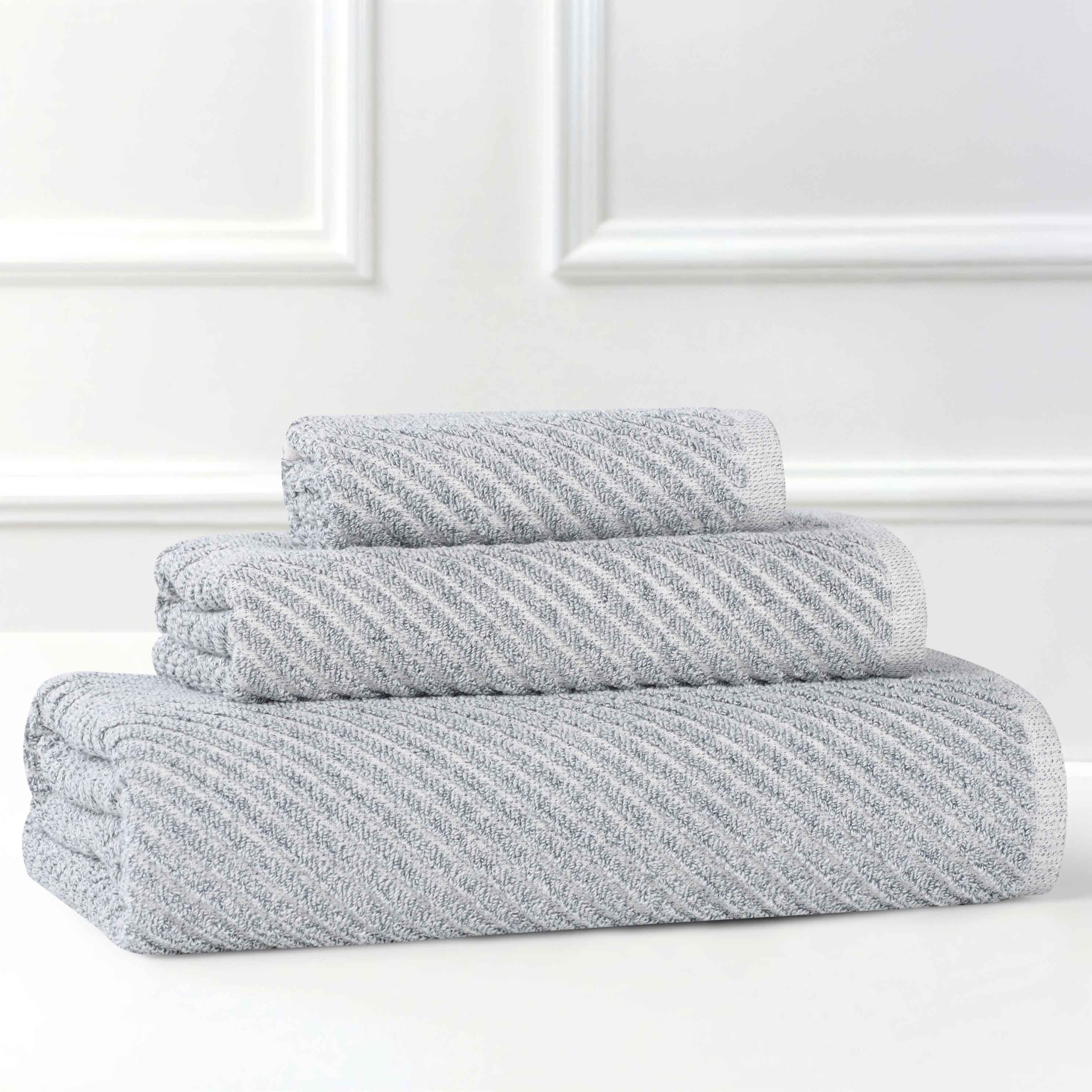 Premium Cotton Blend 3-Piece Towel Set - Soft, Absorbent & Medium Weight with Diagonal Stripes - Perfect for Bath, Spa & Guest Bathrooms