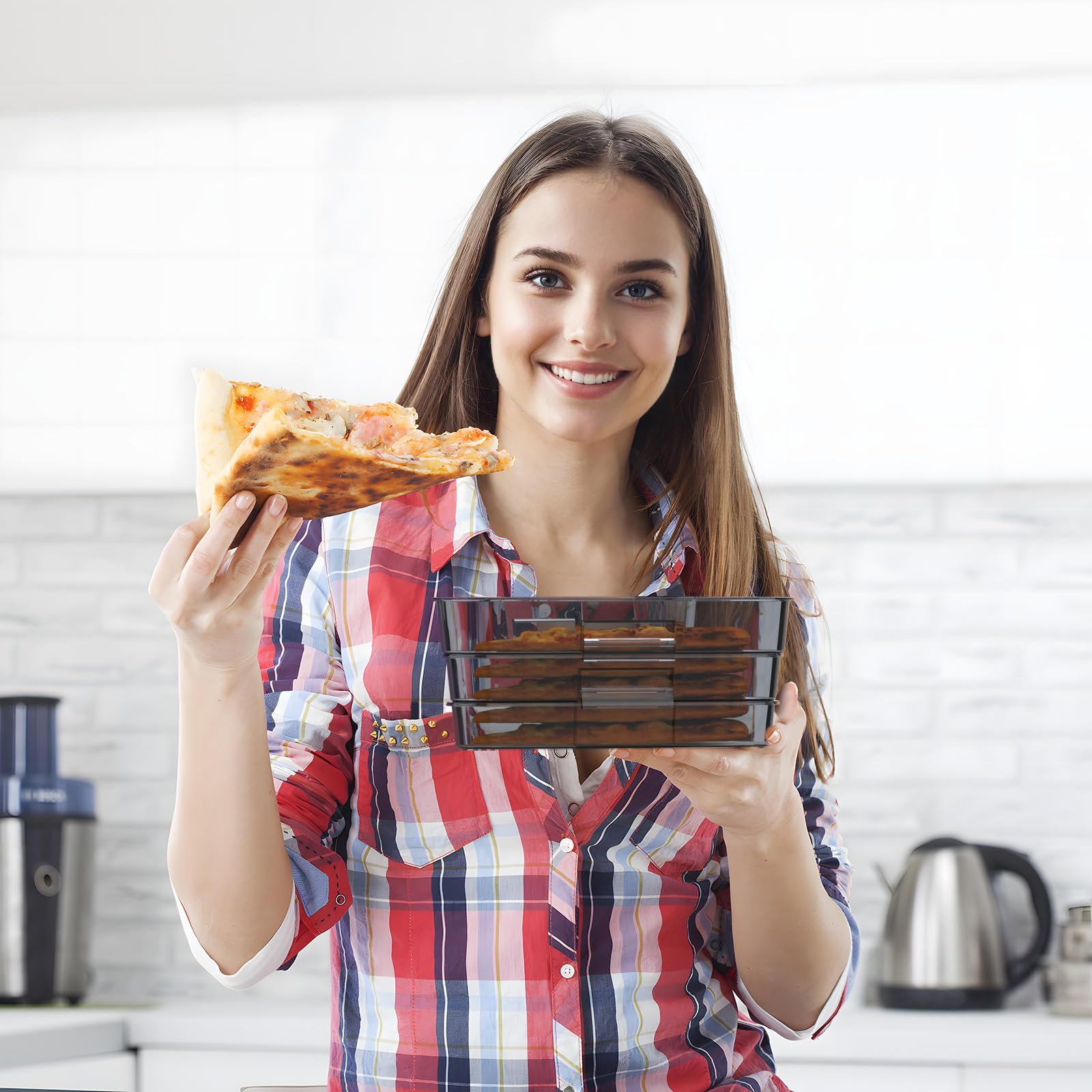 Expandable Pizza Storage Container Set - Reusable Pizza Pan & Box with Lids for Leftovers - Space Saving Kitchen Organizer (Bright Red) - Perfect for Parties, Meal Prep & Leftover Storage