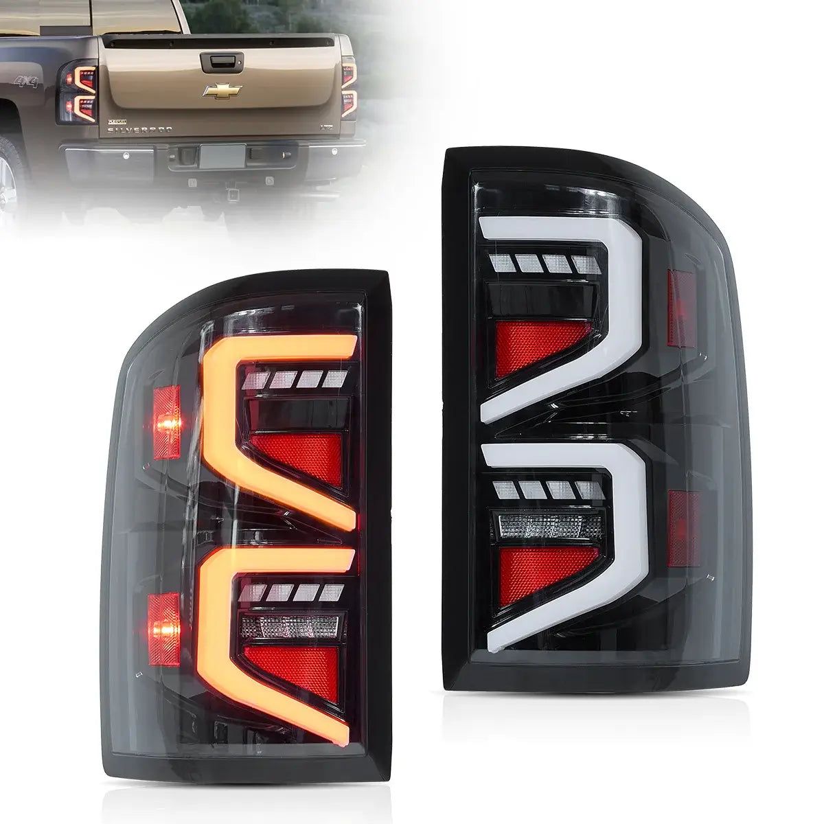LED Tail Light Assembly with Dynamic Welcome Lighting - Compatible with 2007-2013 Chevrolet Silverado & 2007-2010 GMC Sierra 1500/2500HD/3500HD - Clear Lens Design for Enhanced Visibility & Style - Perfect for Night Driving & Custom Truck Upgrades
