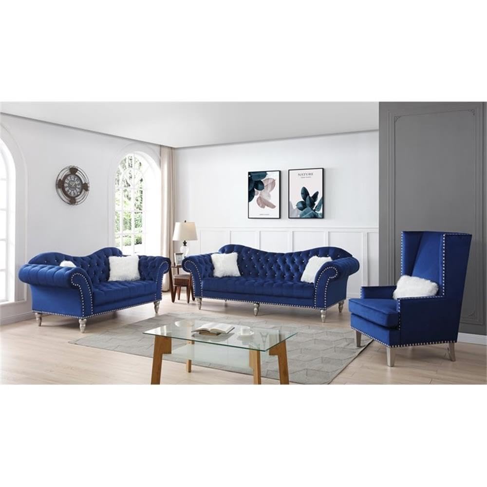 Glory Furniture Wilshire G0953A-L Blue Velvet Loveseat - Modern Small Sofa for Living Room, Apartment & Office
