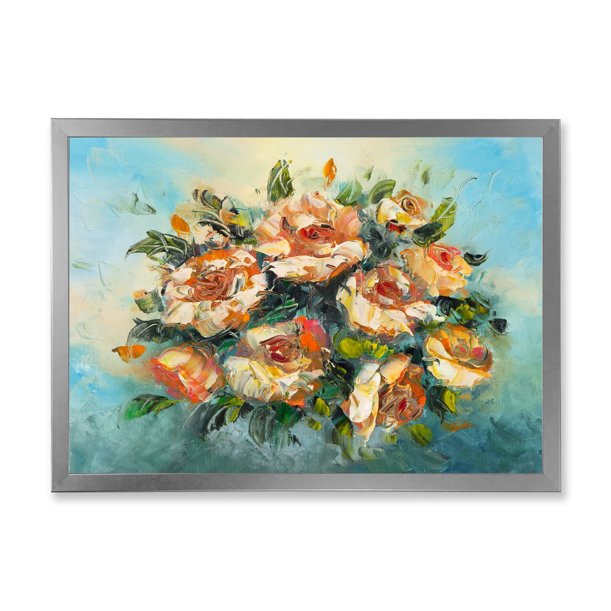Vintage Floral Wall Art - Dark Pink Flower Bouquet Framed Canvas Painting for Living Room, Bedroom & Office Decor