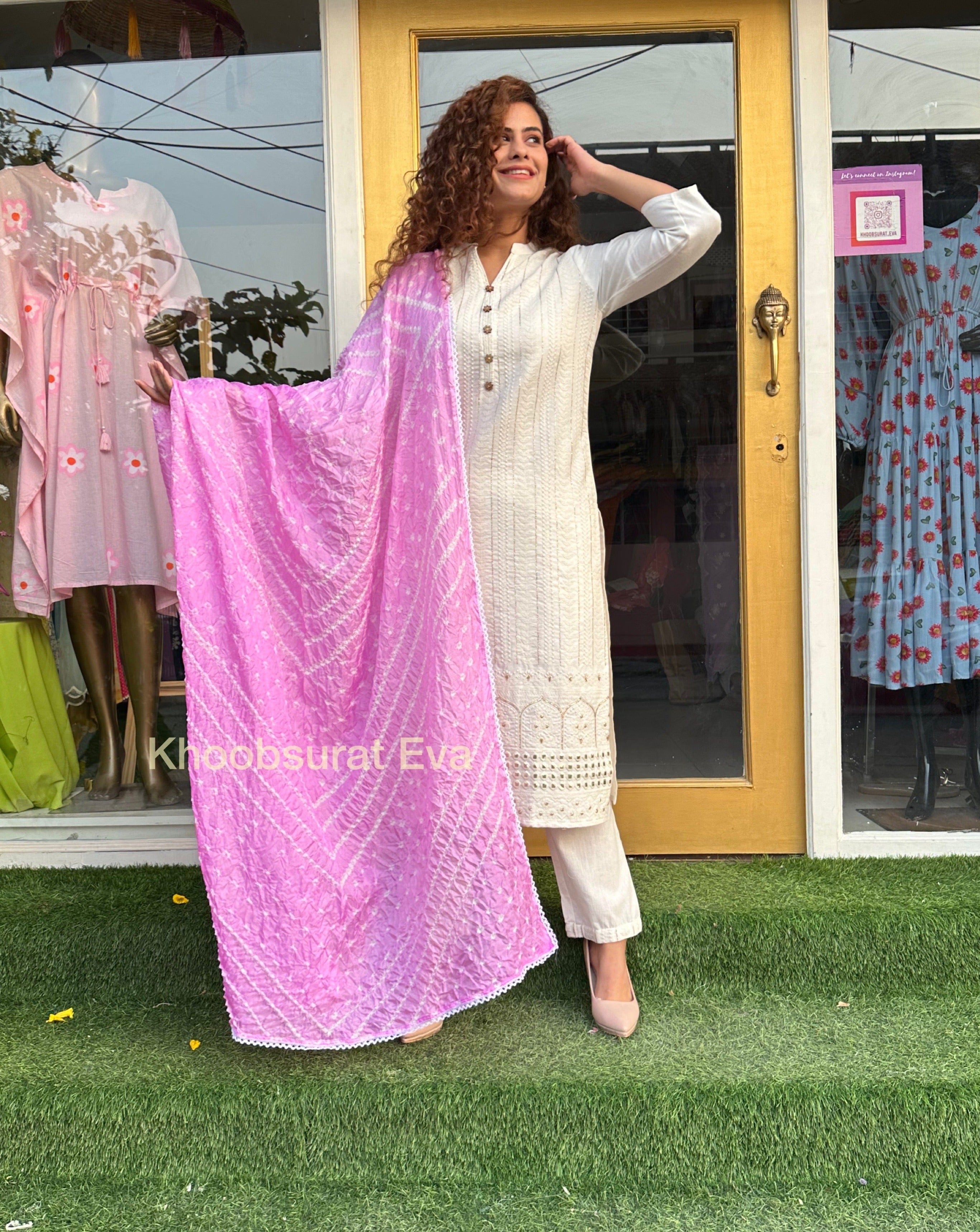 Elegant Powder Pink Bandhani Suit Set for Women | Traditional Indian Kurti with Dupatta | Perfect for Festivals, Weddings & Special Occasions