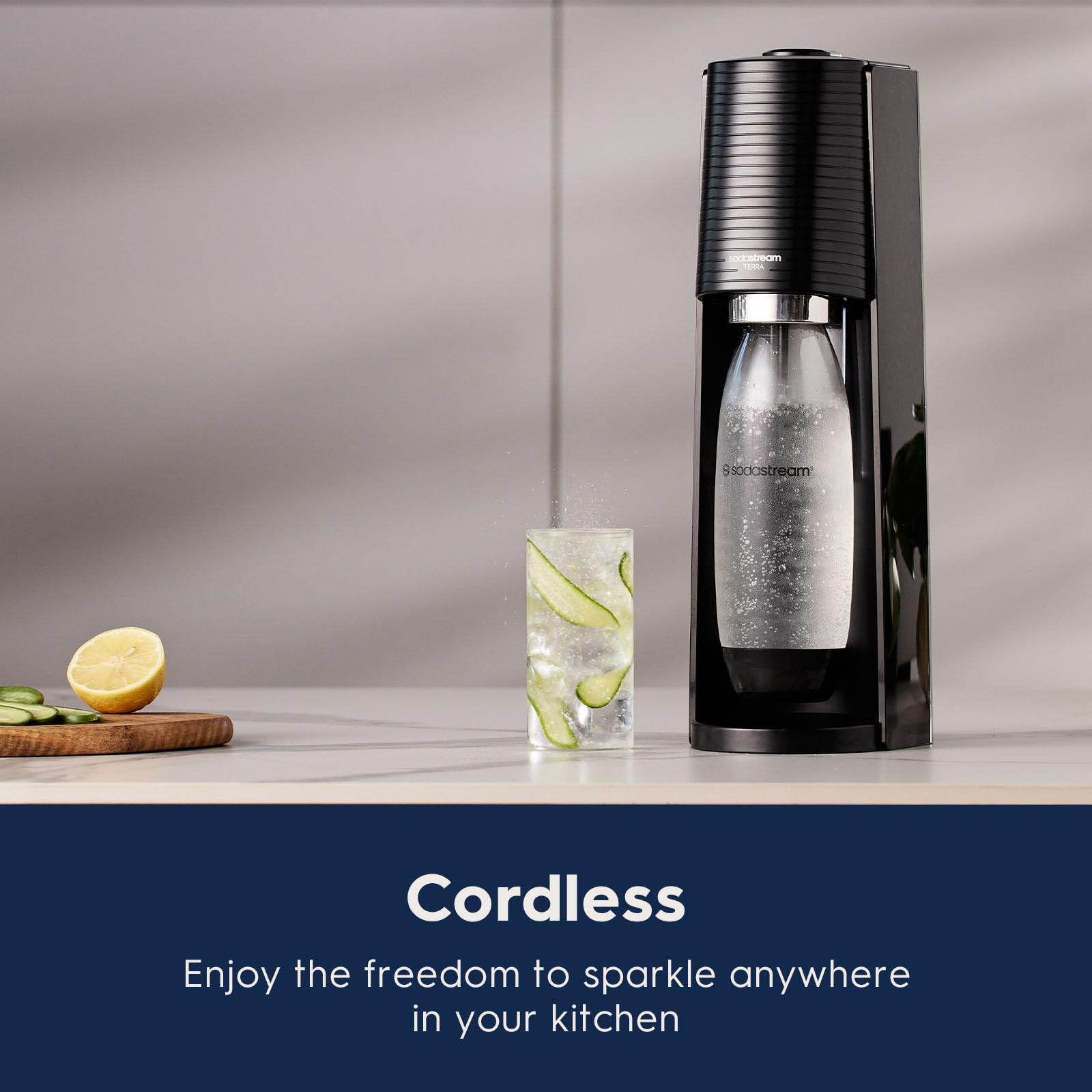 SodaStream Terra Sparkling Water Maker Kit - Black | Includes CO2 Cylinder, 2 DWS Bottles & Bubly Flavor Drops | Make Carbonated Drinks at Home for Parties, Office or Healthy Hydration