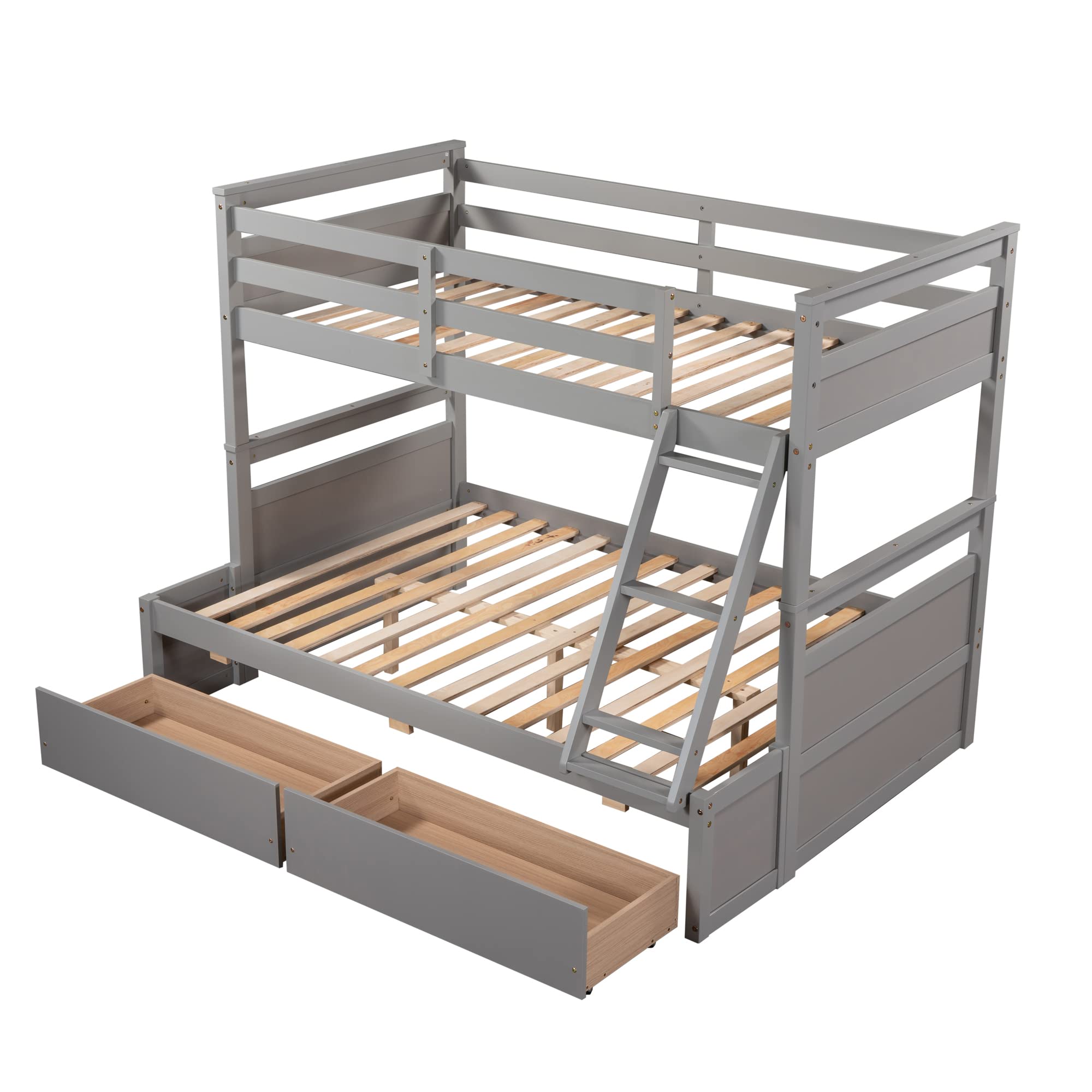 Solid Wood Twin Over Full Bunk Bed with Storage - Convertible to 2 Beds for Kids & Adults - Space-Saving Bedroom Solution