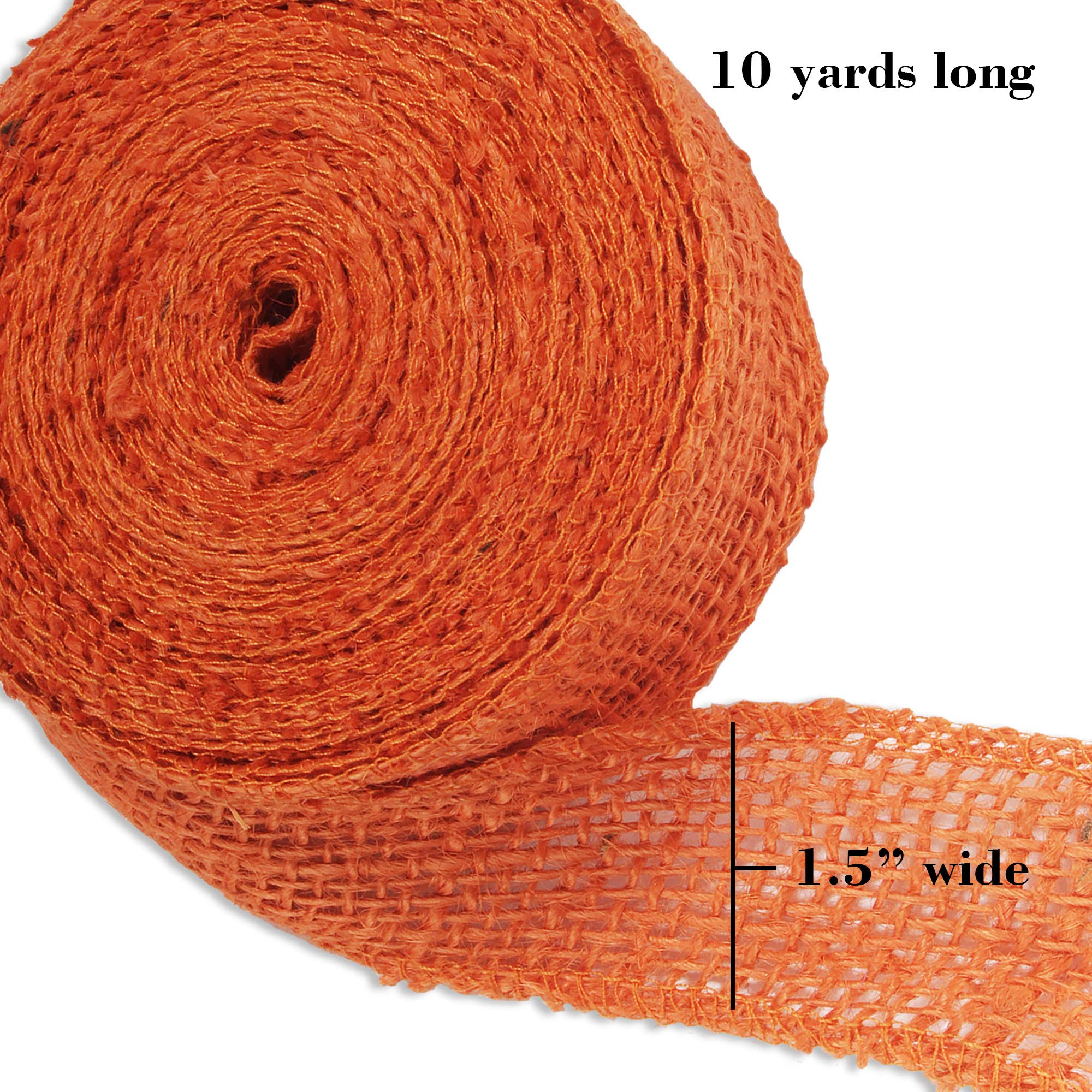 JubileeYarn 1.5 Inch Wide 10 Yard Pumpkin Burlap Fabric Ribbon Roll - 60 Pieces Bulk Pack for Fall Crafts, DIY Home Decor, Gift Wrapping & Seasonal Party Decorations