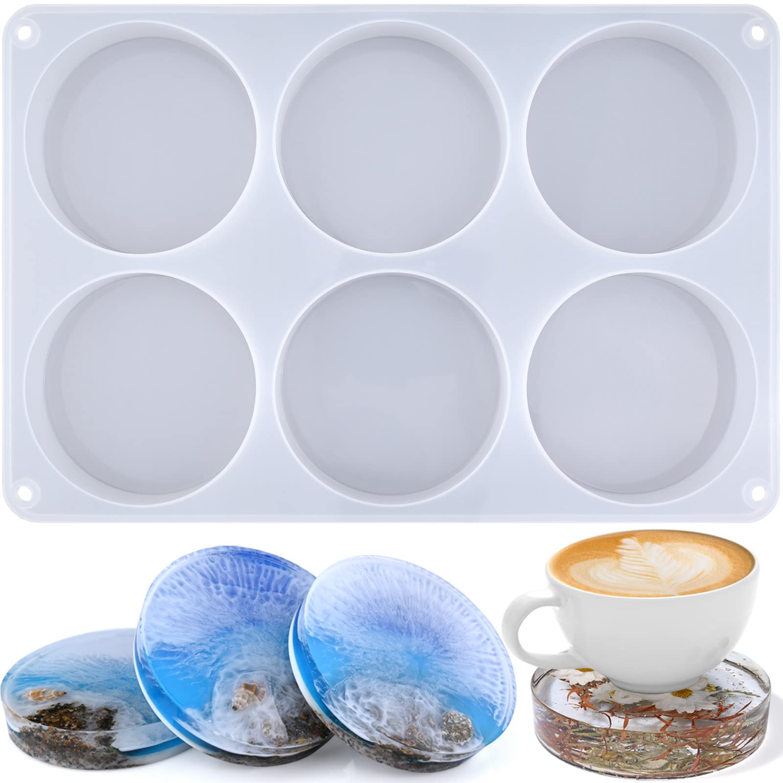 6-Cavity Round Silicone Coaster Molds for Epoxy Resin - DIY Flower Preservation & Custom Coaster Making - Perfect for Resin Crafts, Home Decor, and Unique Gift Ideas