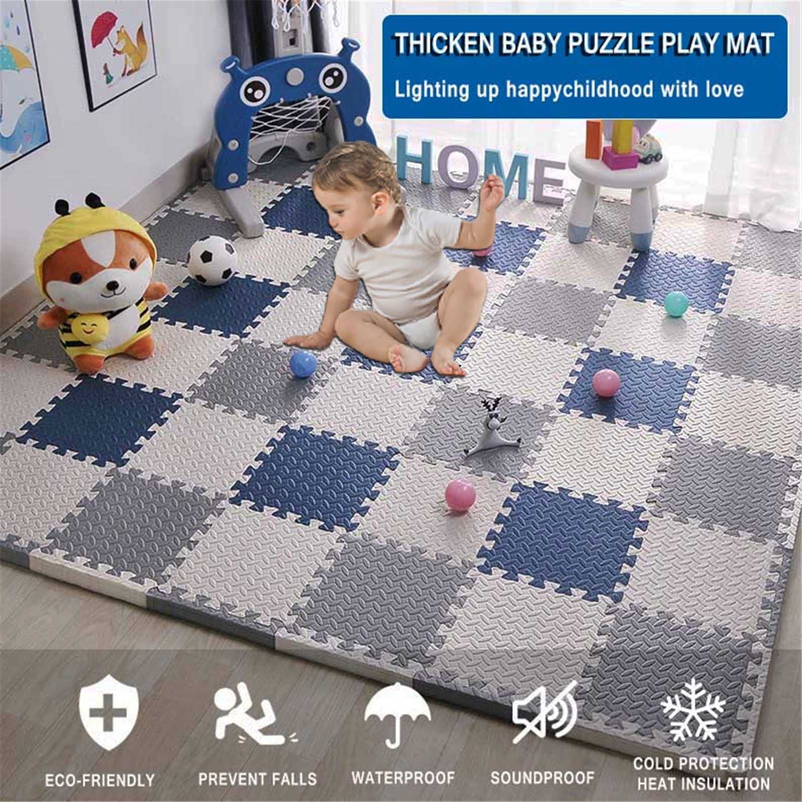Non-Toxic Baby Foam Play Mats - 60x60x1.2cm EVA Puzzle Floor Tiles for Kids Playroom, Nursery & Living Room - Soft Interlocking Exercise Mats (9-Piece Set, Beige/Brown) - Perfect for Crawling, Learning & Safe Playtime