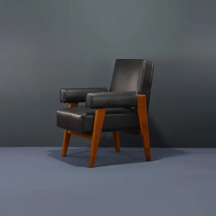 Handmade Designer Pierre Jeanerette Black Leather Advocate Chair - Premium Office Furniture for Lawyers & Executives | Home Office & Conference Room Decor