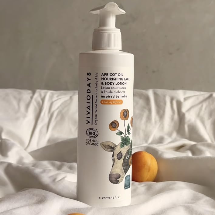 Organic Apricot Oil Face & Body Lotion - 8 fl. oz with Pump | Nourishing Moisturizer for Baby, Kids & Adults | Dry Skin Care, Massage & Daily Hydration