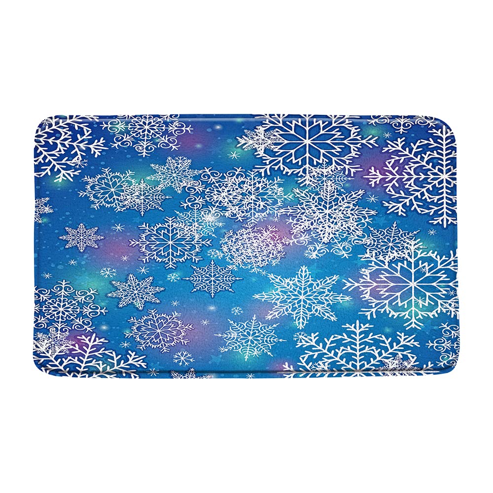Soft Microfiber Memory Foam Snowflake Bath Mat - Blue Winter Holiday Snowflakes Design for Christmas Decor, Non-Slip Bathroom Rug - Perfect for Festive Bathroom Decor & Cozy Winter Home