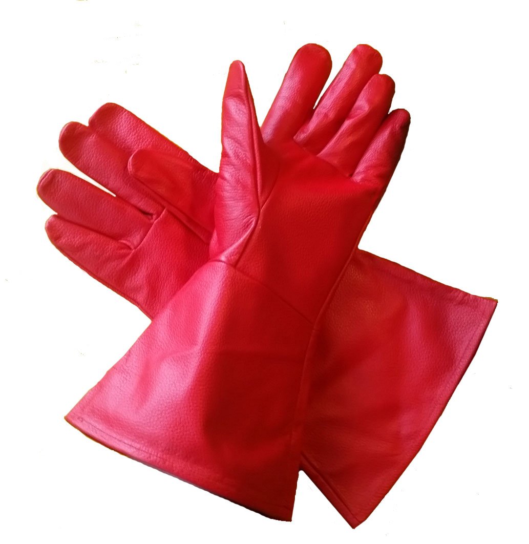 Premium Red Leather Gauntlet Gloves - Extra Large (XL) Size with Extended Arm Cuff - Perfect for Motorcycle Riding, Cosplay, Medieval Reenactments & Fashion Accessories