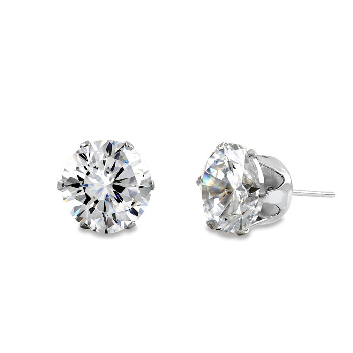 Stainless Steel CZ Stud Earrings 9mm - Hypoallergenic Cubic Zirconia Earrings for Women, Perfect for Everyday Wear & Special Occasions