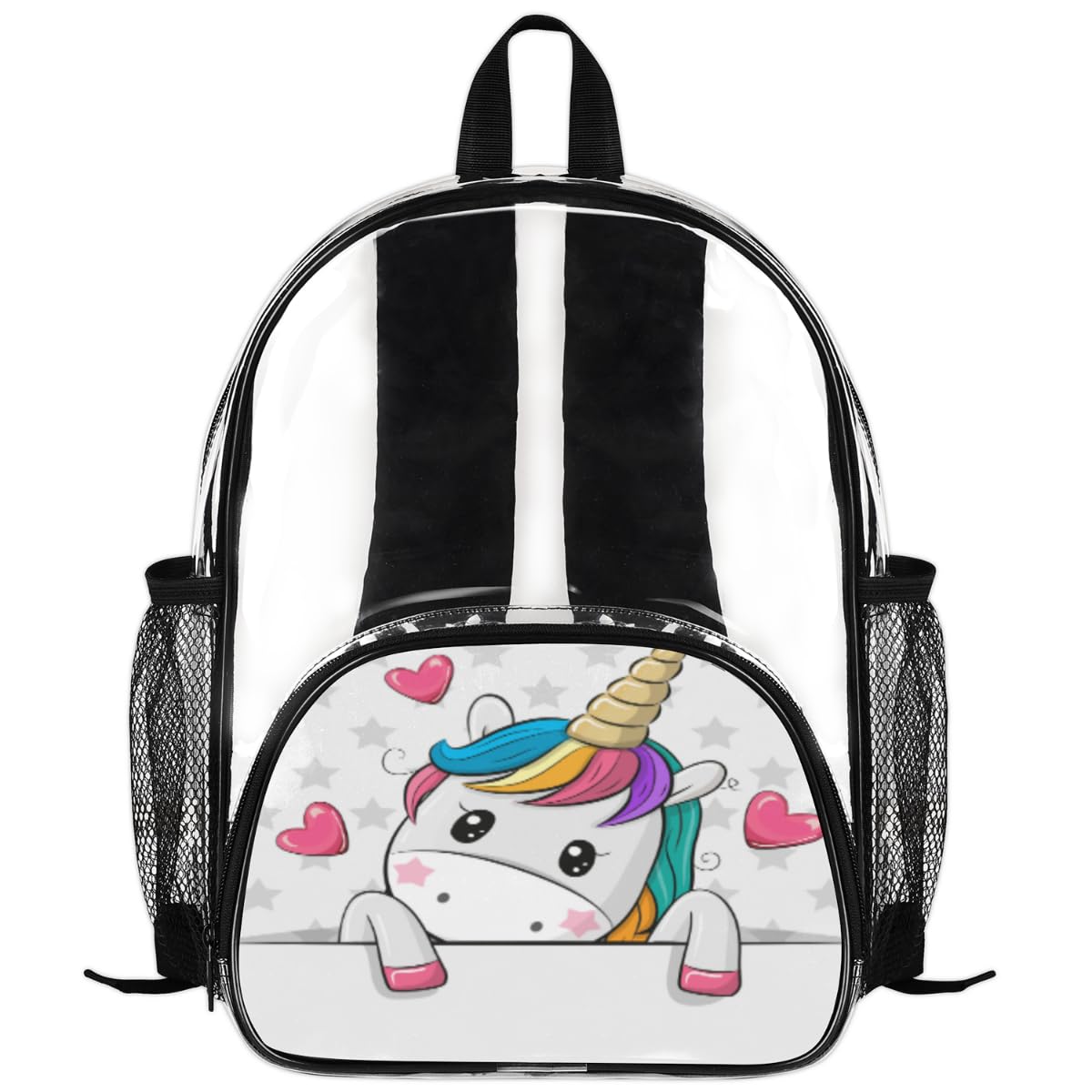 Clear Mini Backpack - Cute Animal Unicorn Heart Design, Heavy Duty PVC Transparent Backpack with Reinforced Straps | Perfect for Work, School, Security Checks, Travel & Beach Day Trips
