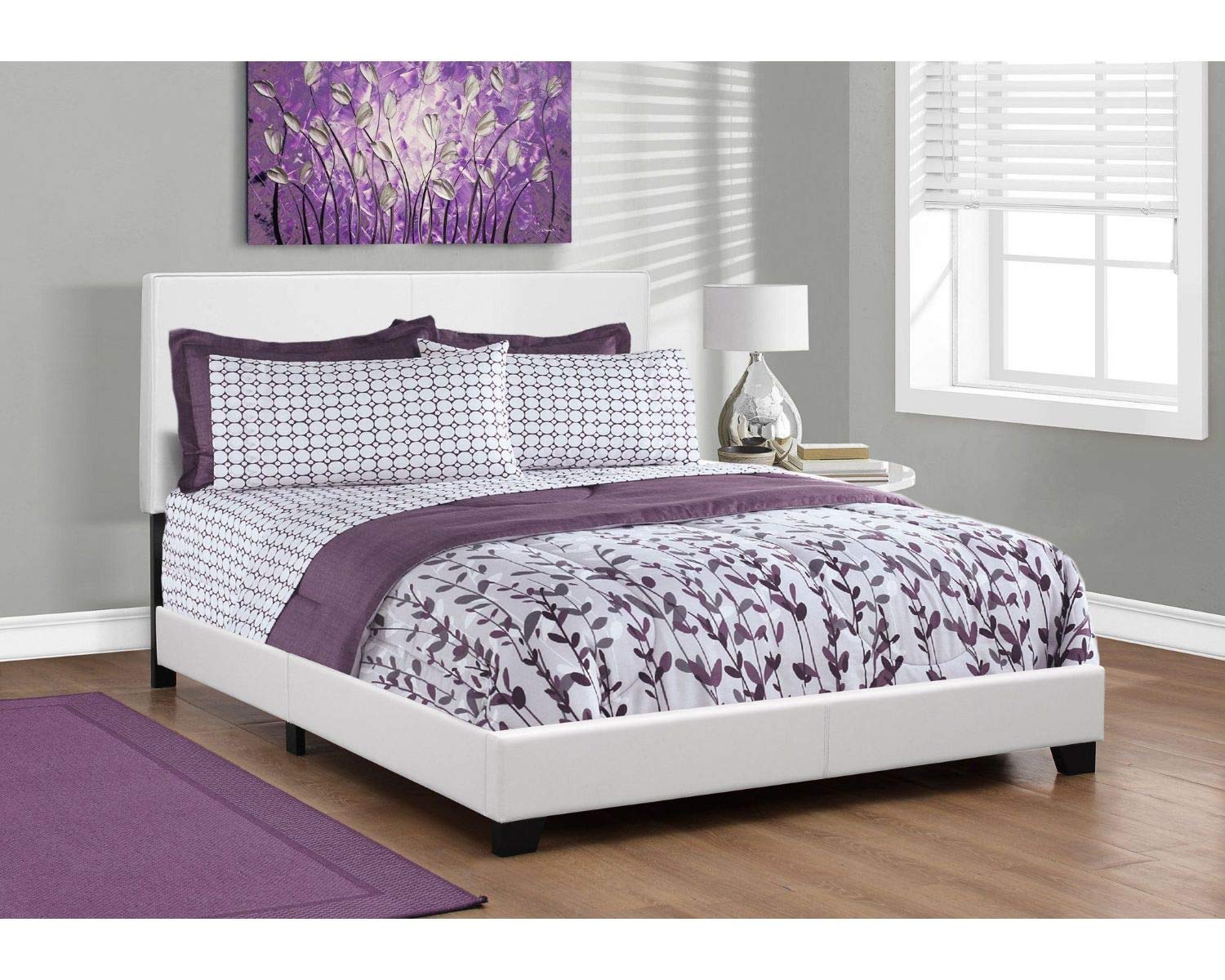 Offex Queen Size Upholstered Bed Frame with White Leather-Look Finish - Modern Platform Bed with Sturdy Wooden Slats for Master Bedroom or Guest Room