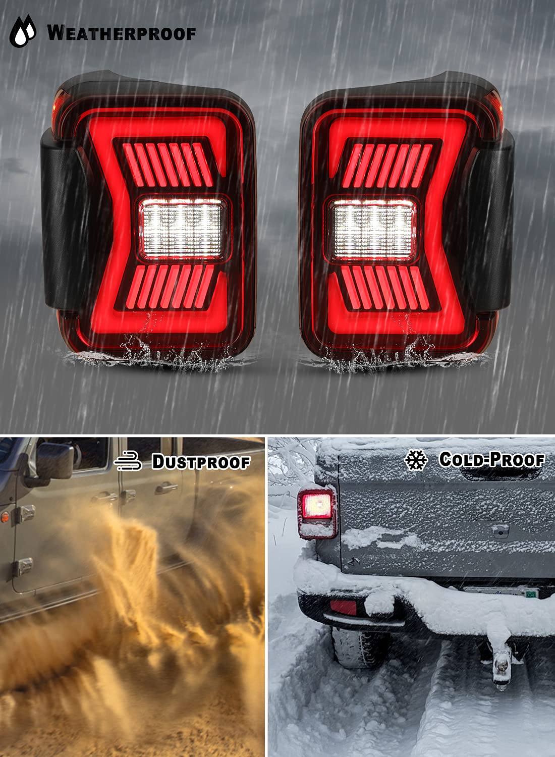 Nixon Offroad LED Tail Lights for 2019-2025 Jeep Gladiator JT - Full LED Sequential Taillights Assembly Pair with DRL, Turn Signals, Brake & Reverse Lights (Red Lens) - Upgrade for Off-Roading, Night Driving & Enhanced Visibility
