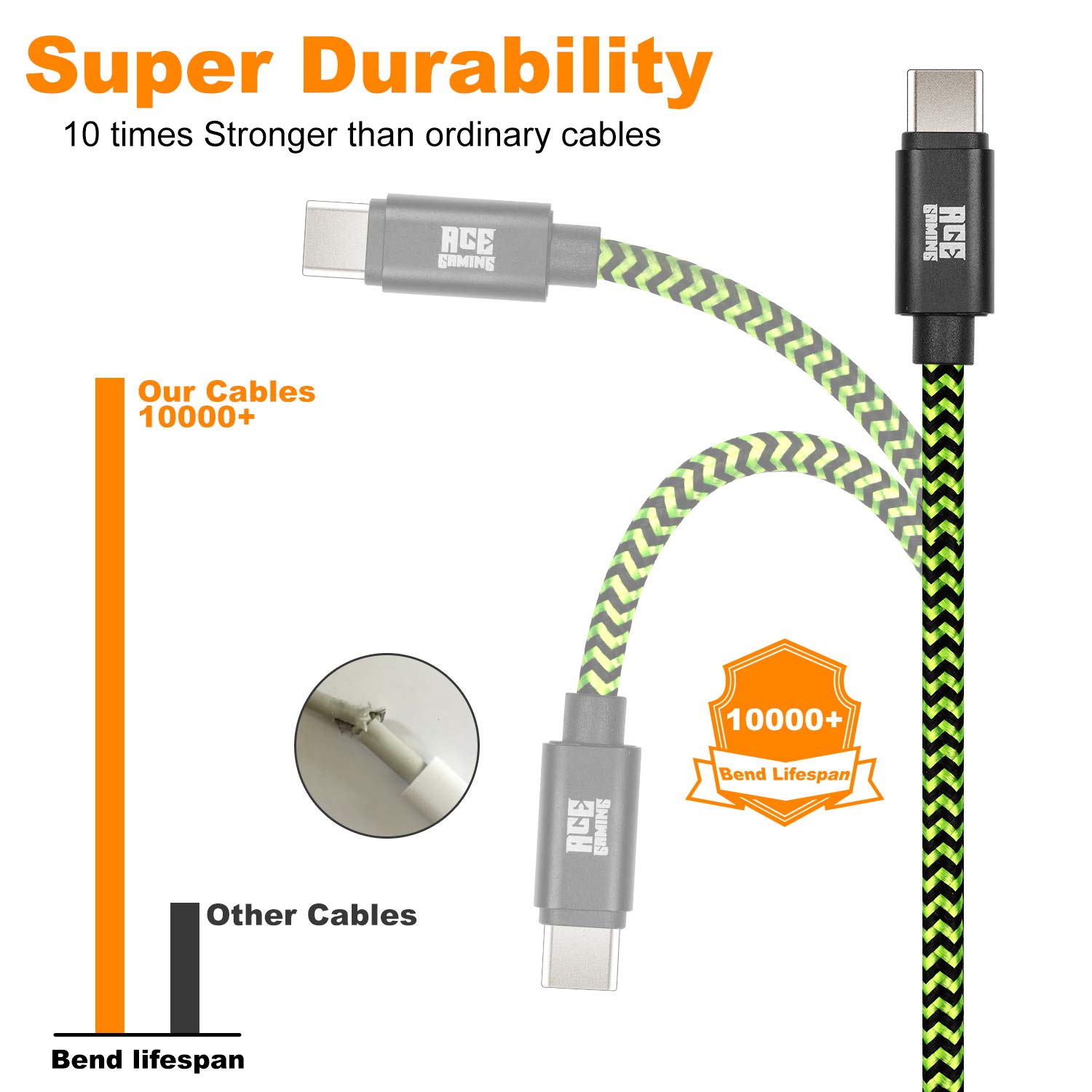 Premium 10ft Nylon Braided USB-C Fast Charging Cable for PS5 & Xbox Series X/S Controllers - Durable Gaming Charger with Data Sync - Perfect for Long Gaming Sessions & Couch Play