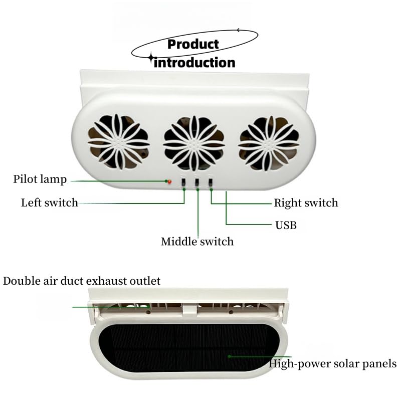 2024 Upgraded Solar Car Ventilation Fan - 3 Air Outlet Solar Powered Window Exhaust Fan for Most Vehicle Models (White) | Keep Your Car Cool & Fresh During Parking & Road Trips