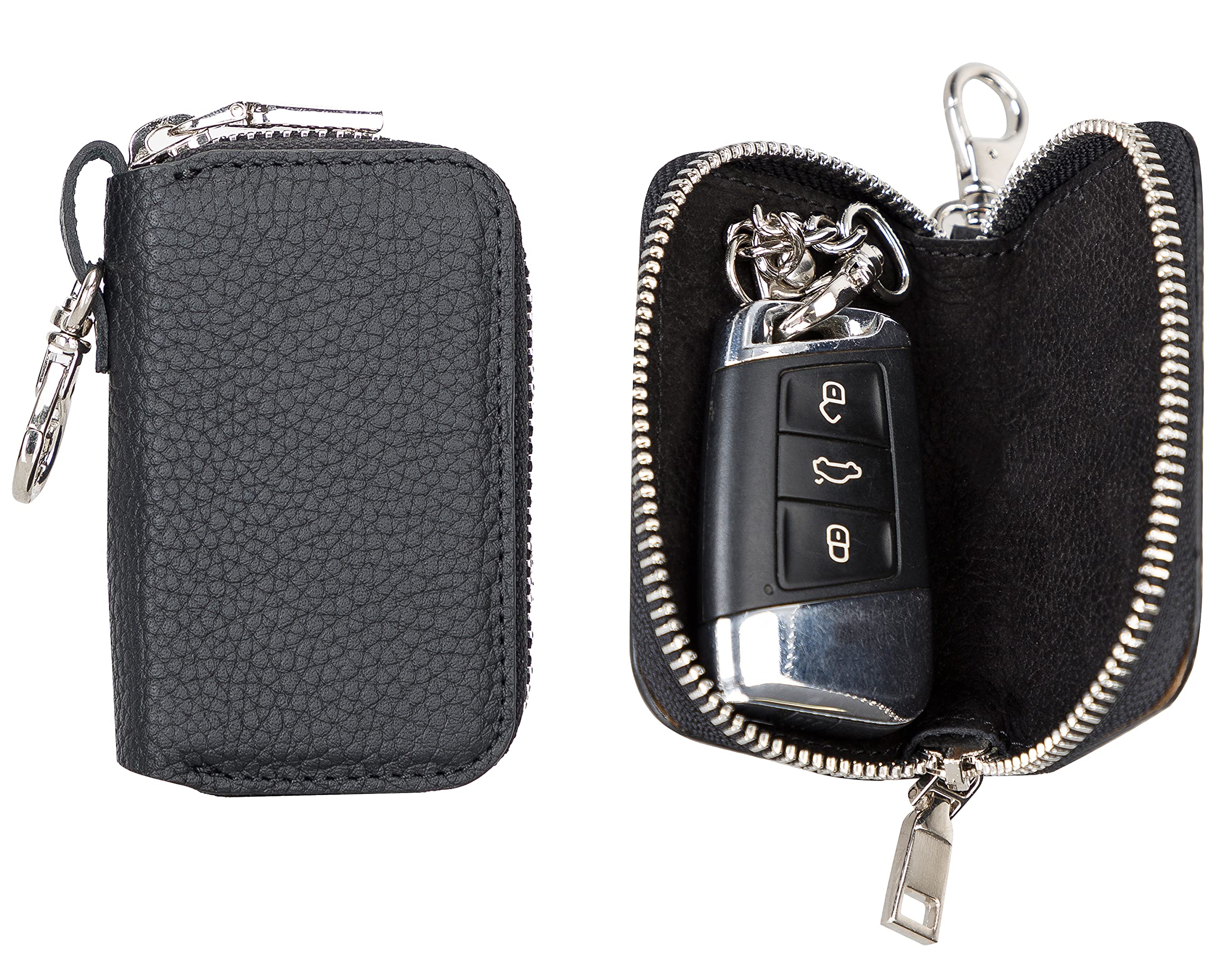 Bayelon Genuine Leather Key Holder Pouch - Premium Car Key Case with Key Ring & Zipper - Perfect for Organizing Keys, Key Fobs, and Small Essentials at Home, Office, or On-the-Go