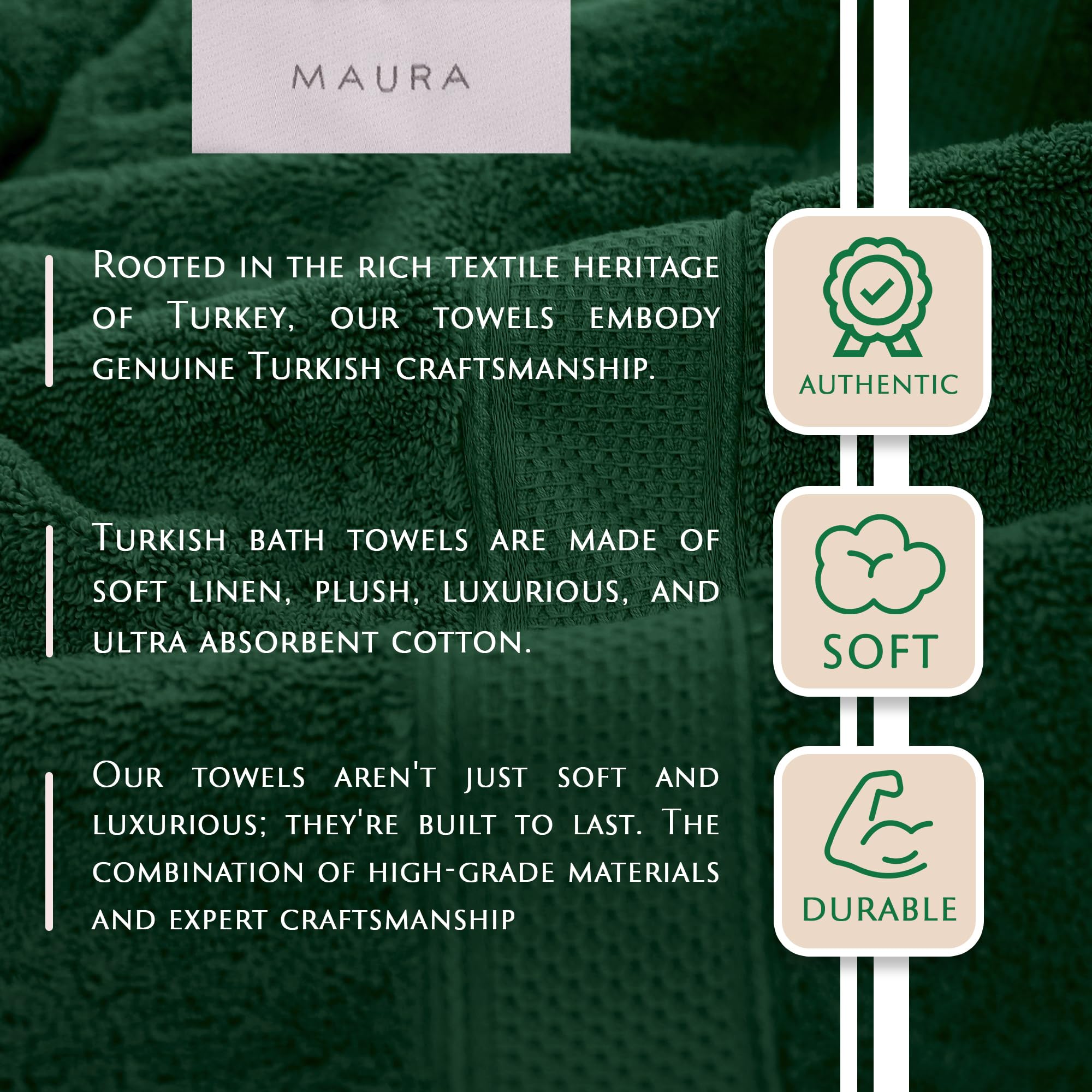 MAURA Hunter Green Bath Towel Set of 8 | Premium Turkish Cotton Luxury Bath Towels | Extra Large, Thick & Soft | Hotel & Spa Quality | Perfect for Bathroom, Guest Room & Spa Retreat