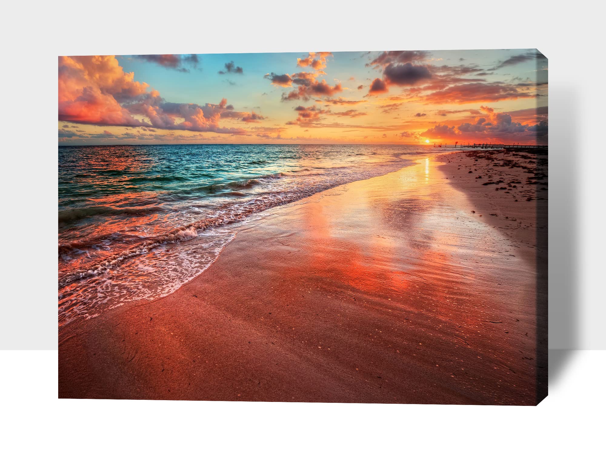 Beach Wall Art Canvas Print - Sunset Landscape Bathroom & Living Room Decor 28x40 Inches - Coastal Themed Home Decor for Beach Houses, Bathrooms & Bedrooms