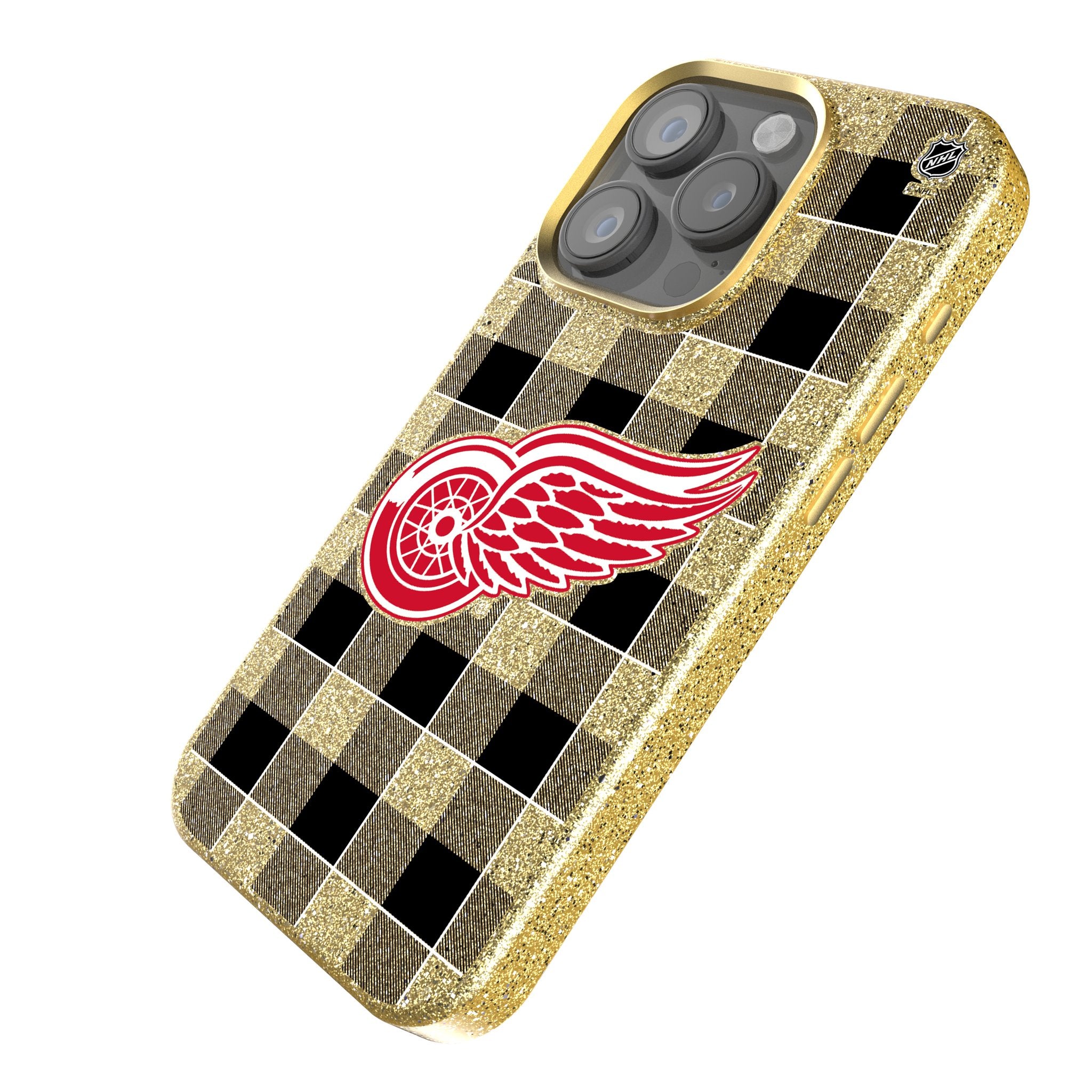 Detroit Red Wings Plaid Bling Phone Case for iPhone & Samsung - Stylish Rhinestone Hockey Team Design - Perfect for Games & Everyday Use
