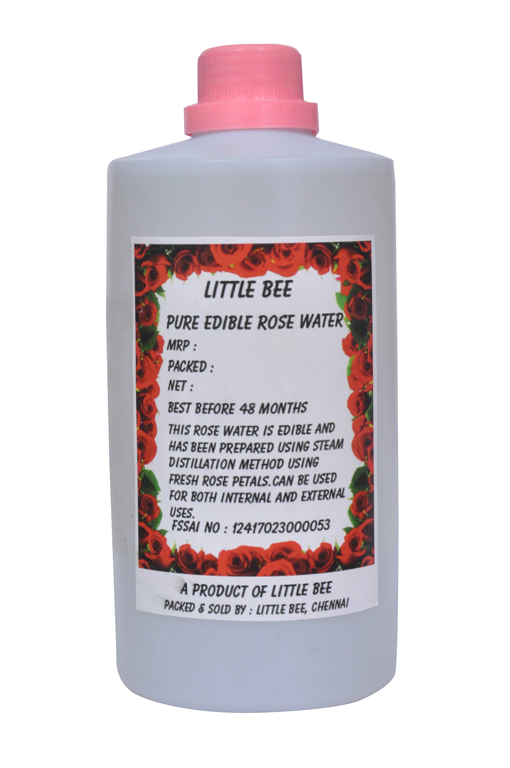 Little Bee Pure Edible Rose Water - 500ml Organic Floral Hydrosol for Cooking, Baking, Skincare & Aromatherapy | Perfect for Cocktails, Desserts, Face Mists & Relaxation