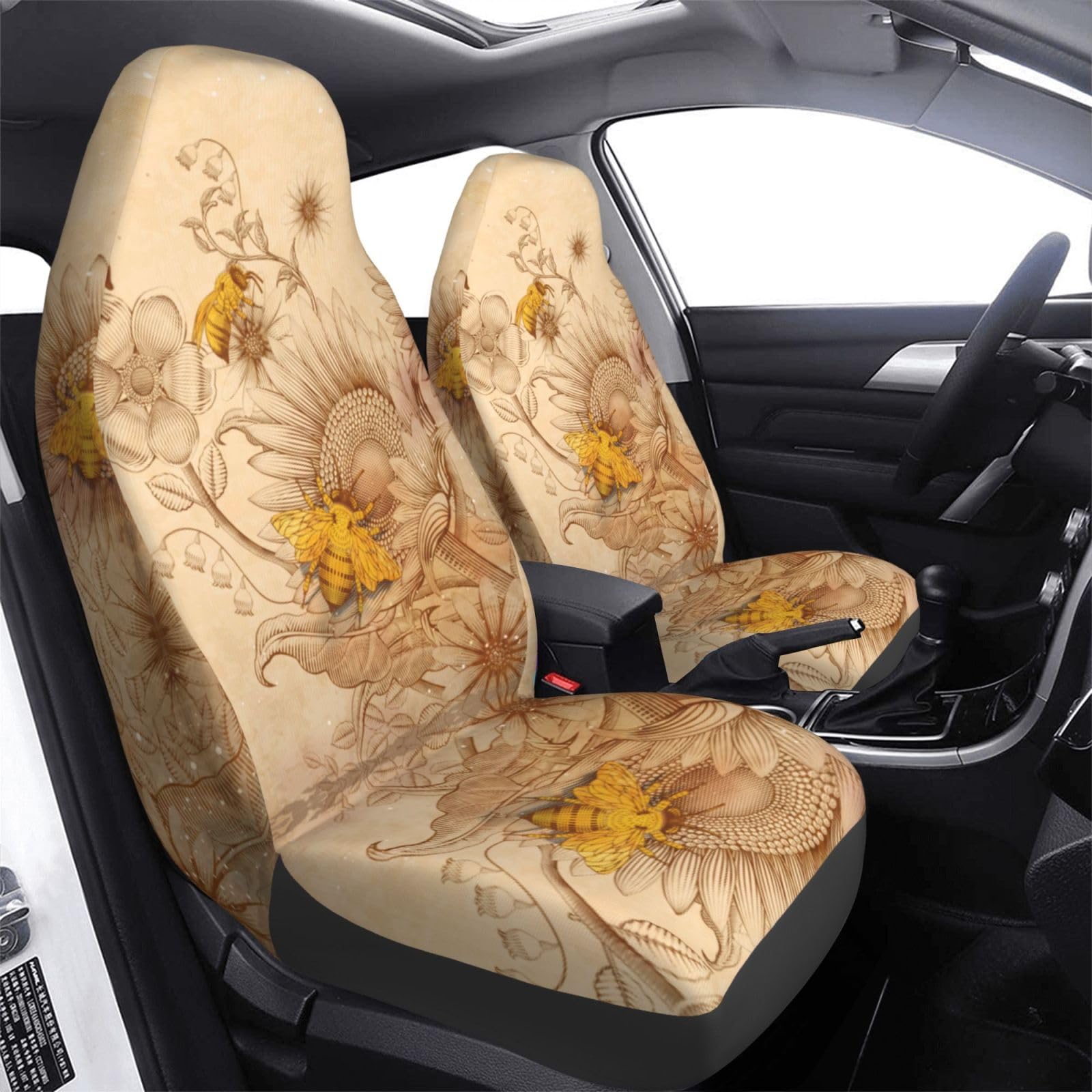 Foruidea Honey Bees Wildflowers Car Seat Covers - Universal 2-Piece Set for Most Cars, SUVs, Sedans & Trucks | Waterproof & Non-Slip Auto Seat Protectors | Perfect for Road Trips, Camping & Daily Commute