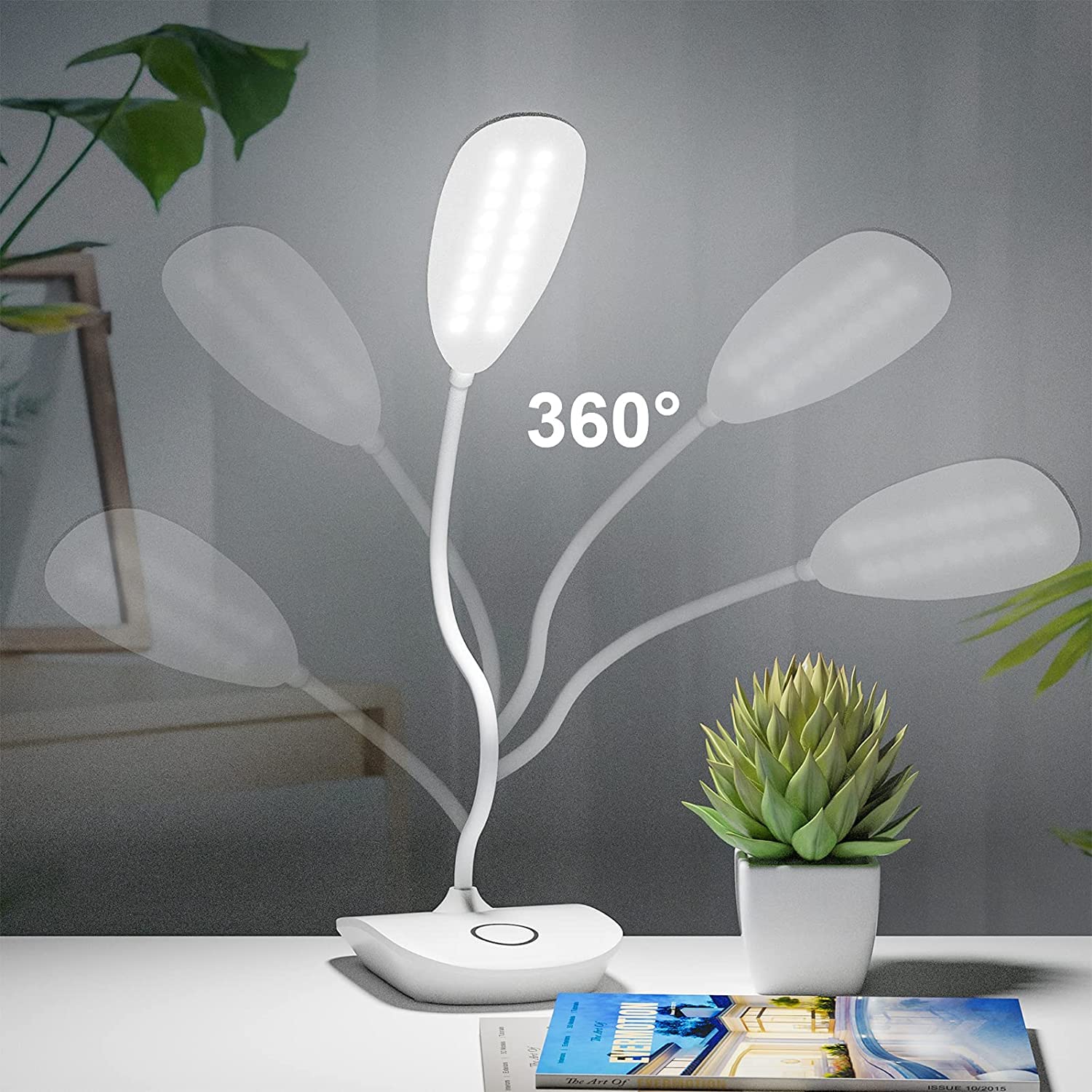 DEEPLITE Battery Operated LED Desk Lamp - 3 Stepless Dimming Modes, 5W Touch Control Eye-Caring Light, Adjustable Gooseneck for Dorm, Study, Bedroom - Portable Reading Light (Set of 2) | Perfect for Night Reading, Office Work & Home Decor