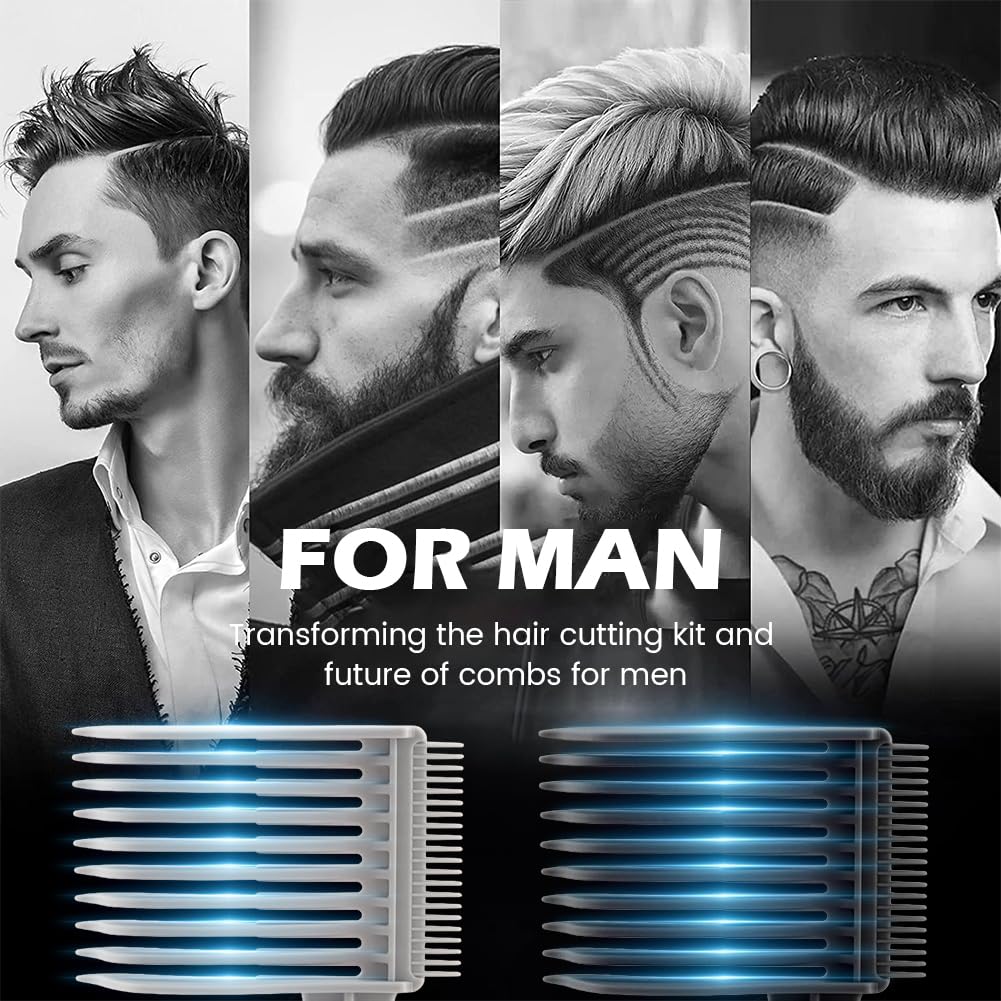2-Pack Professional Barber Fade Combs - Curved & Flat Top Hair Cutting Combs for Men, Styling & Fading Tools for Home, Salon or Professional Use (Black + Grey) - Perfect for Haircuts, Beard Trimming & Styling