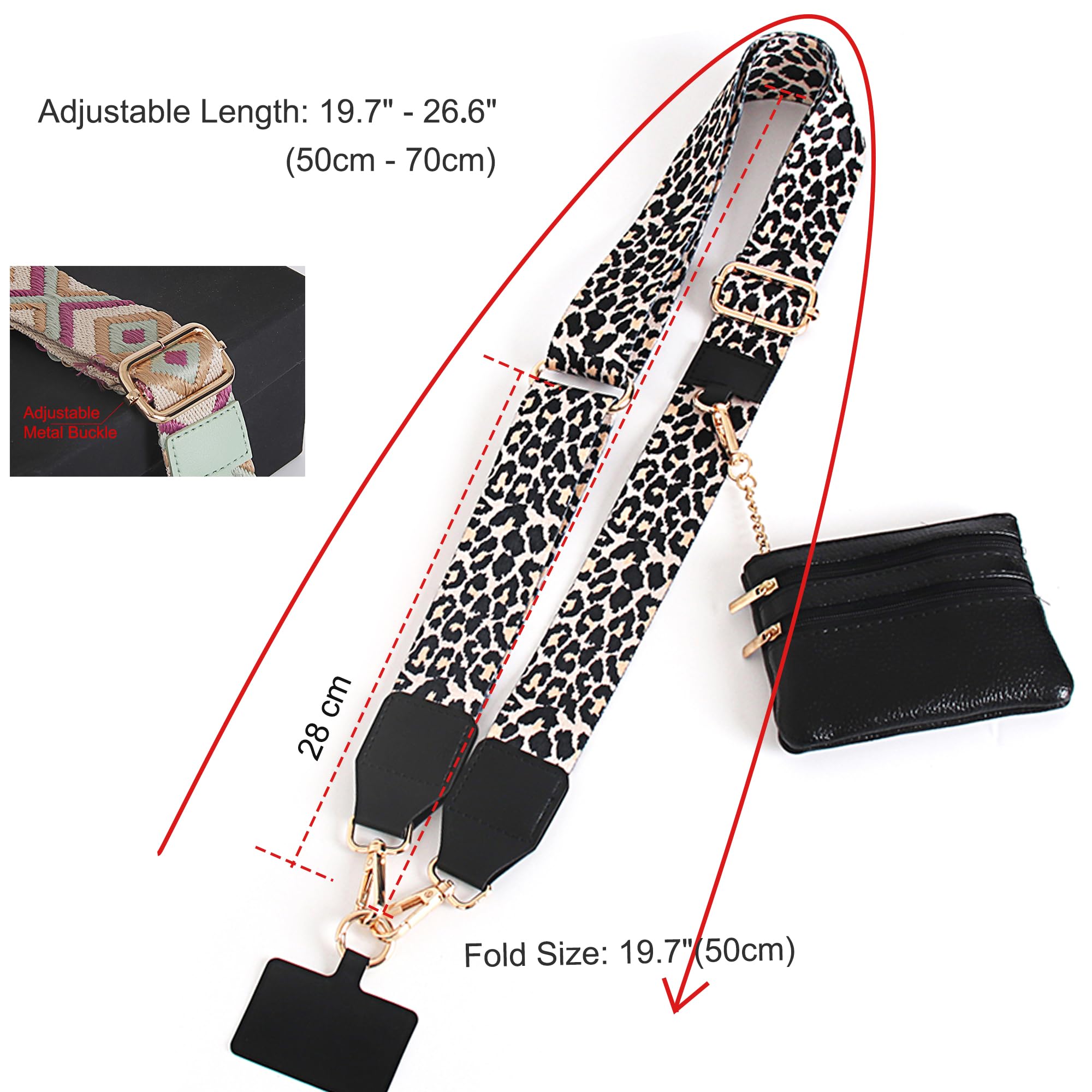 Adjustable Crossbody Phone Strap with Zippered Wallet Pouch - Universal Clip-on Phone Holder for iPhone, Samsung & All Smartphones - Hands-Free Convenience for Shopping, Travel & Daily Use (Leopard Print)