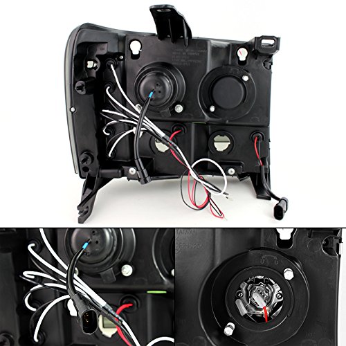 AKKON LED Headlight & Tail Light Kit for GMC Sierra - Dual Halo Ring Black Bezel Headlights with C-Shape LED Brake Lights - Upgrade for Improved Visibility & Style (Perfect for Night Driving & Off-Road Adventures)