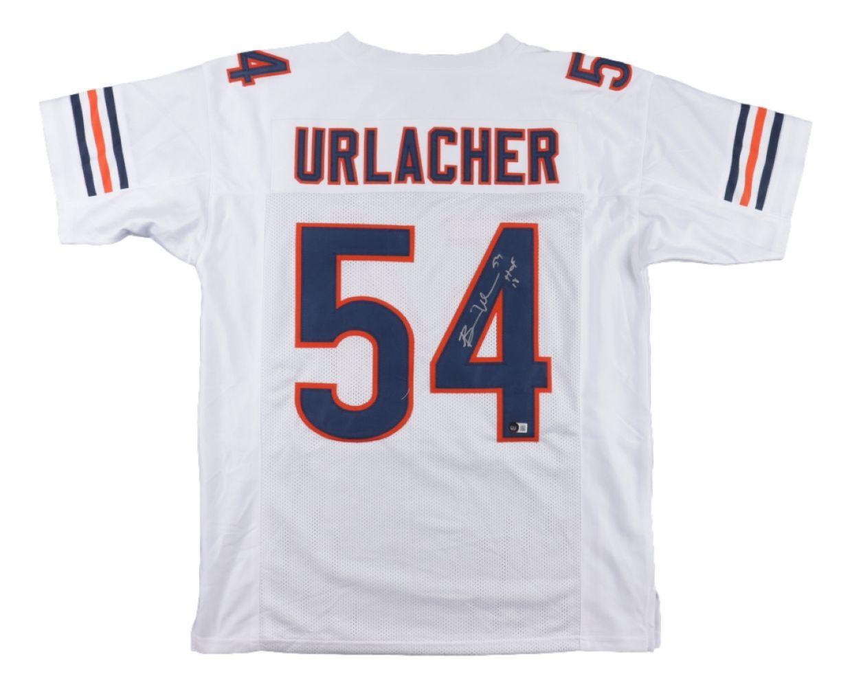 Brian Urlacher Chicago Bears Signed White Football Jersey - HOF 18 Inscribed BAS - Authentic Collectible for Sports Memorabilia Fans & Home Decor