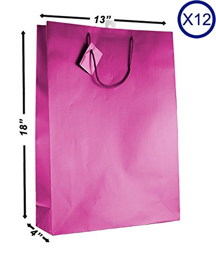 12-Piece Solid Color Gift Bags Set - Premium Matte Laminated Hot Pink - Perfect for Birthdays, Weddings & Party Favors