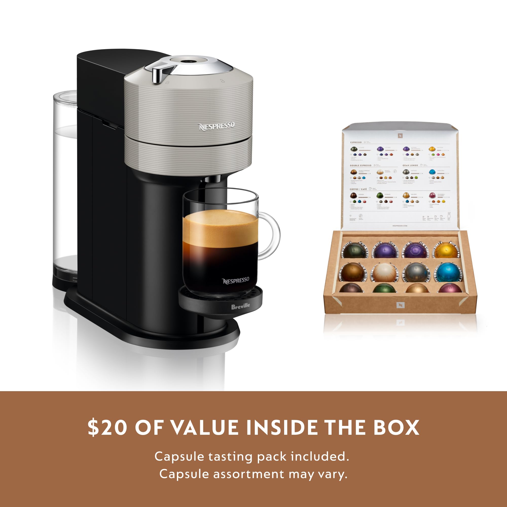 Breville Nespresso Vertuo Next Coffee & Espresso Machine with Aeroccino Milk Frother - Light Grey | Perfect for Home & Office Use, Barista-Style Drinks & Quick Morning Brews