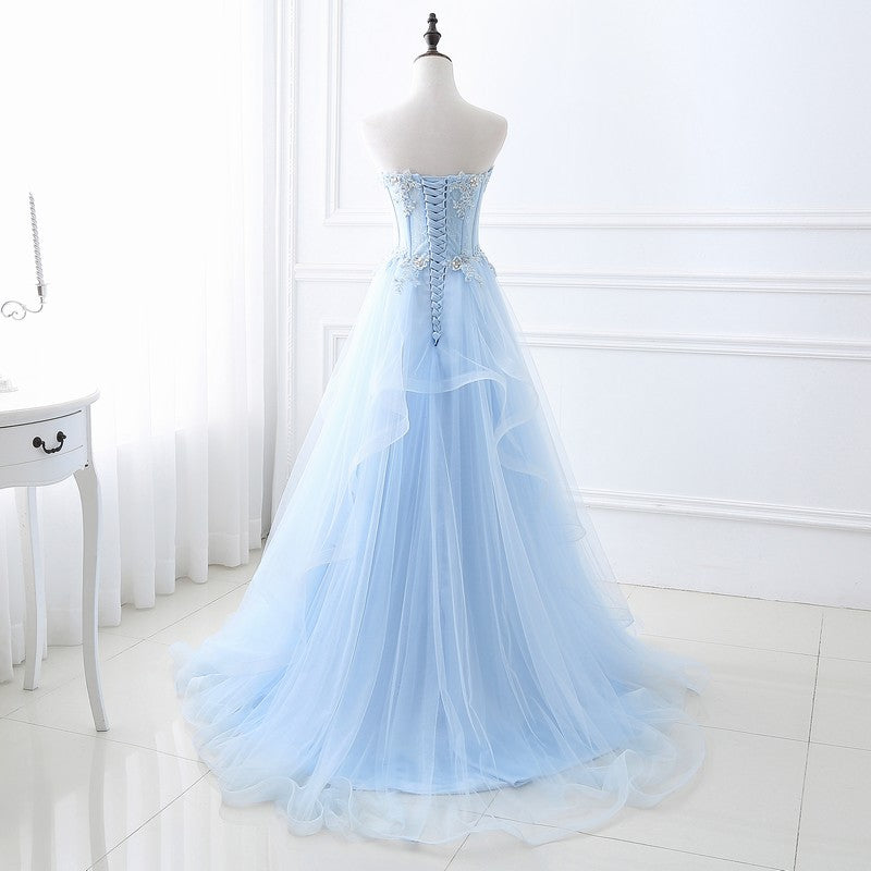 Baby Blue Strapless A-Line Tulle Prom Dress for Formal Parties & Special Occasions | Elegant Evening Gown for Homecoming, Quinceañera & Wedding Guest